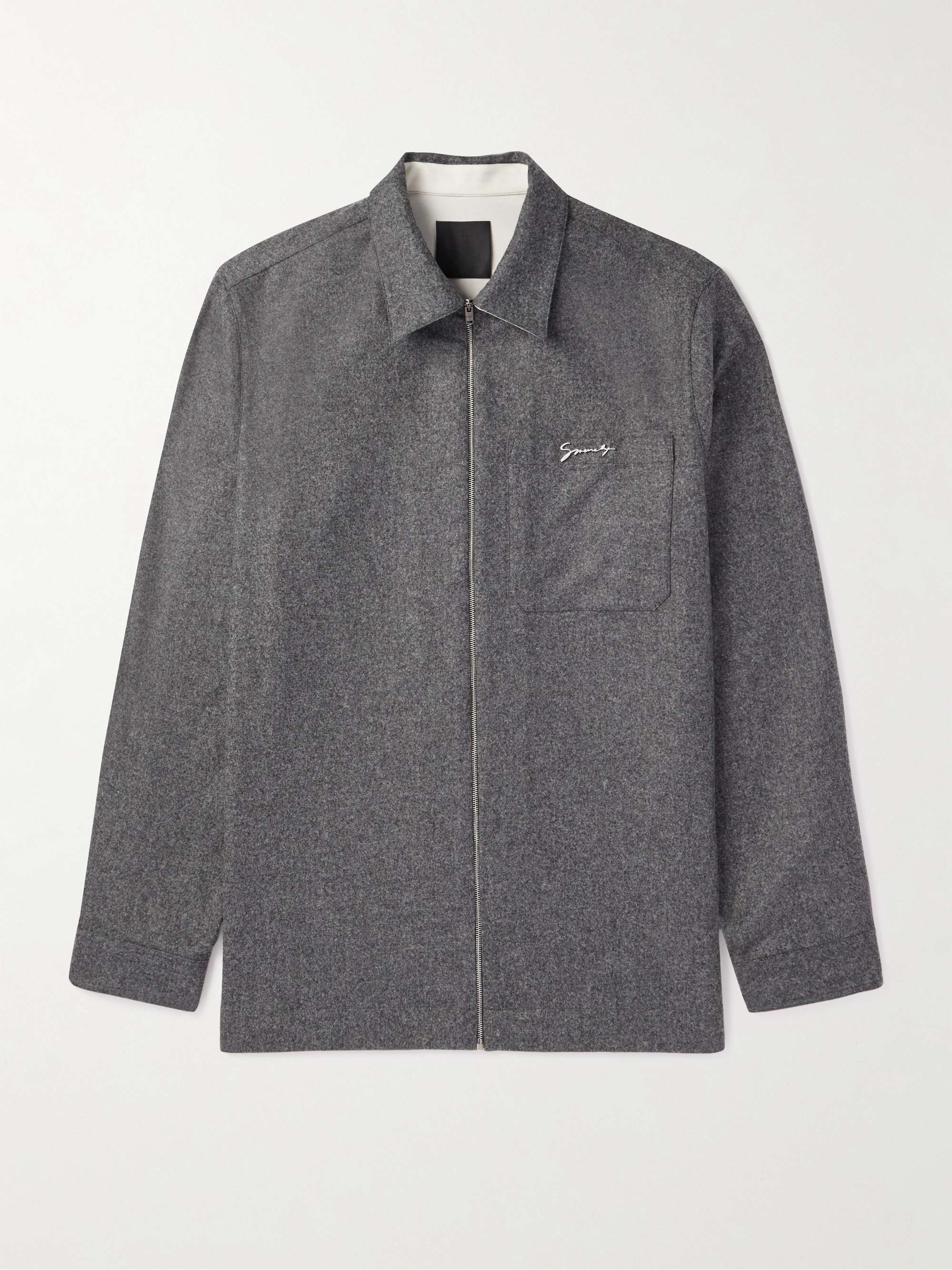 Logo-Appliquéd wool-flannel Shirt Jacket view