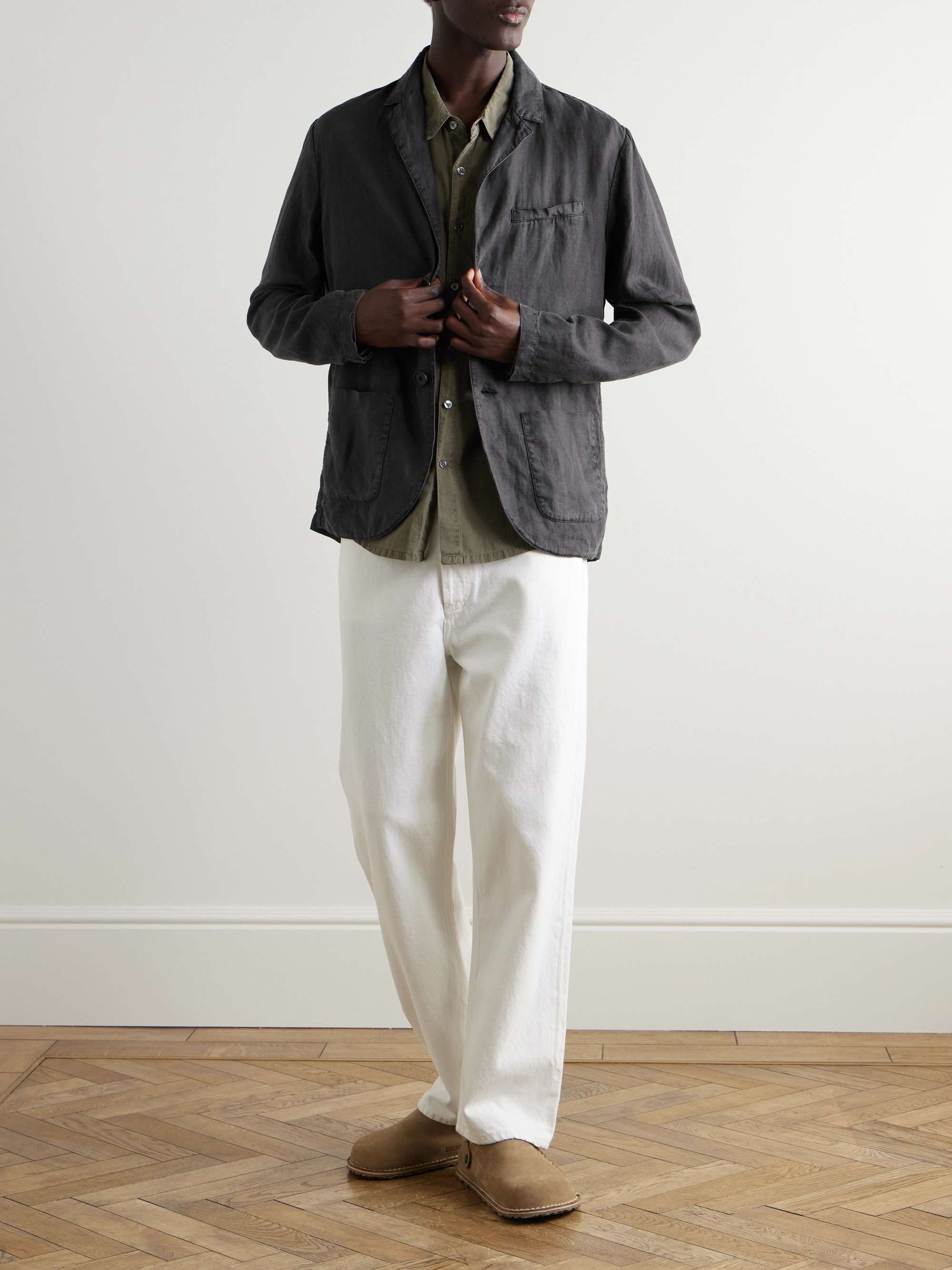Unstructured Garment-Dyed Linen Blazer view