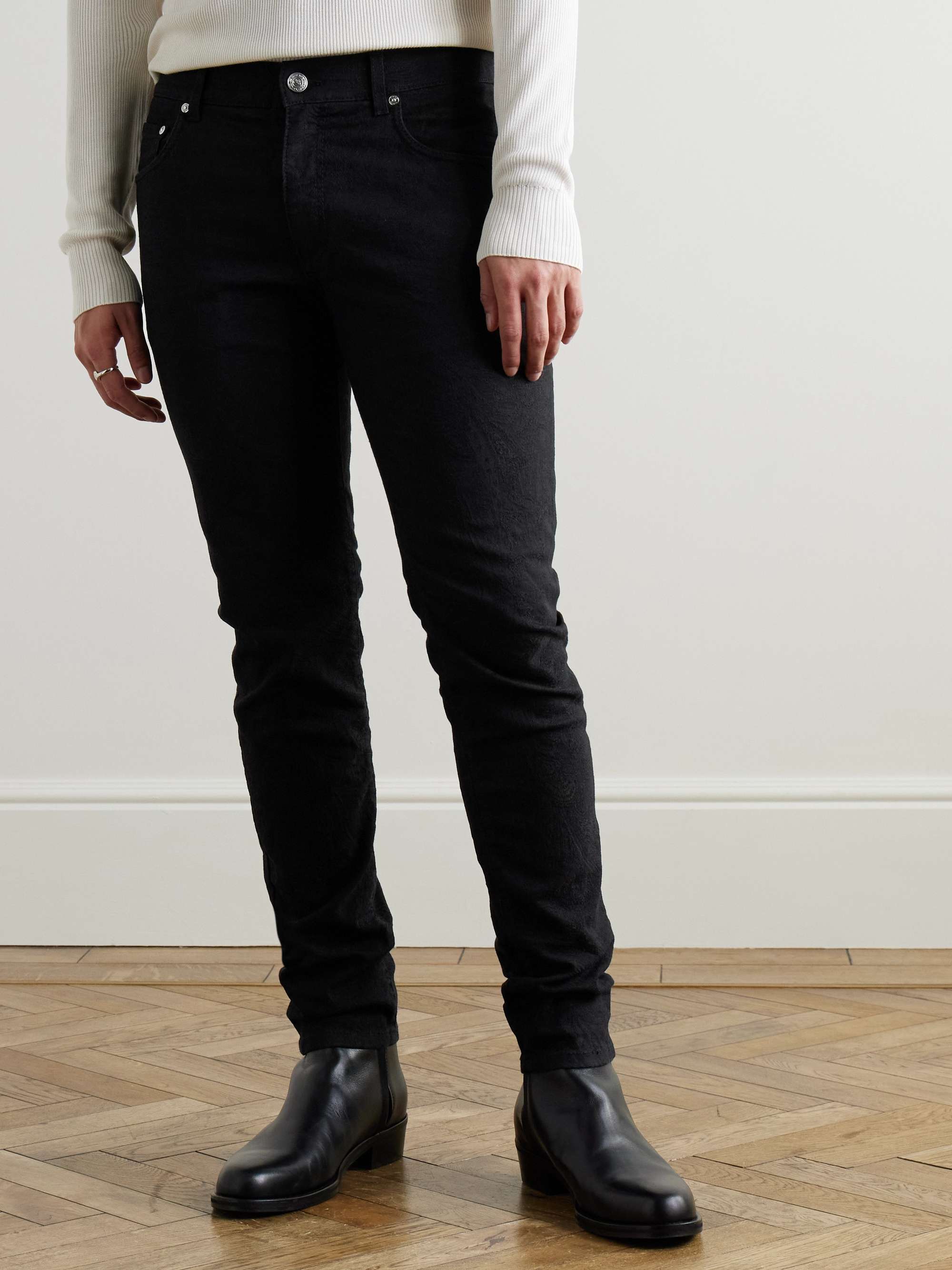 Slim-Fit Paisley-Jacquard Cotton-Blend Trousers view