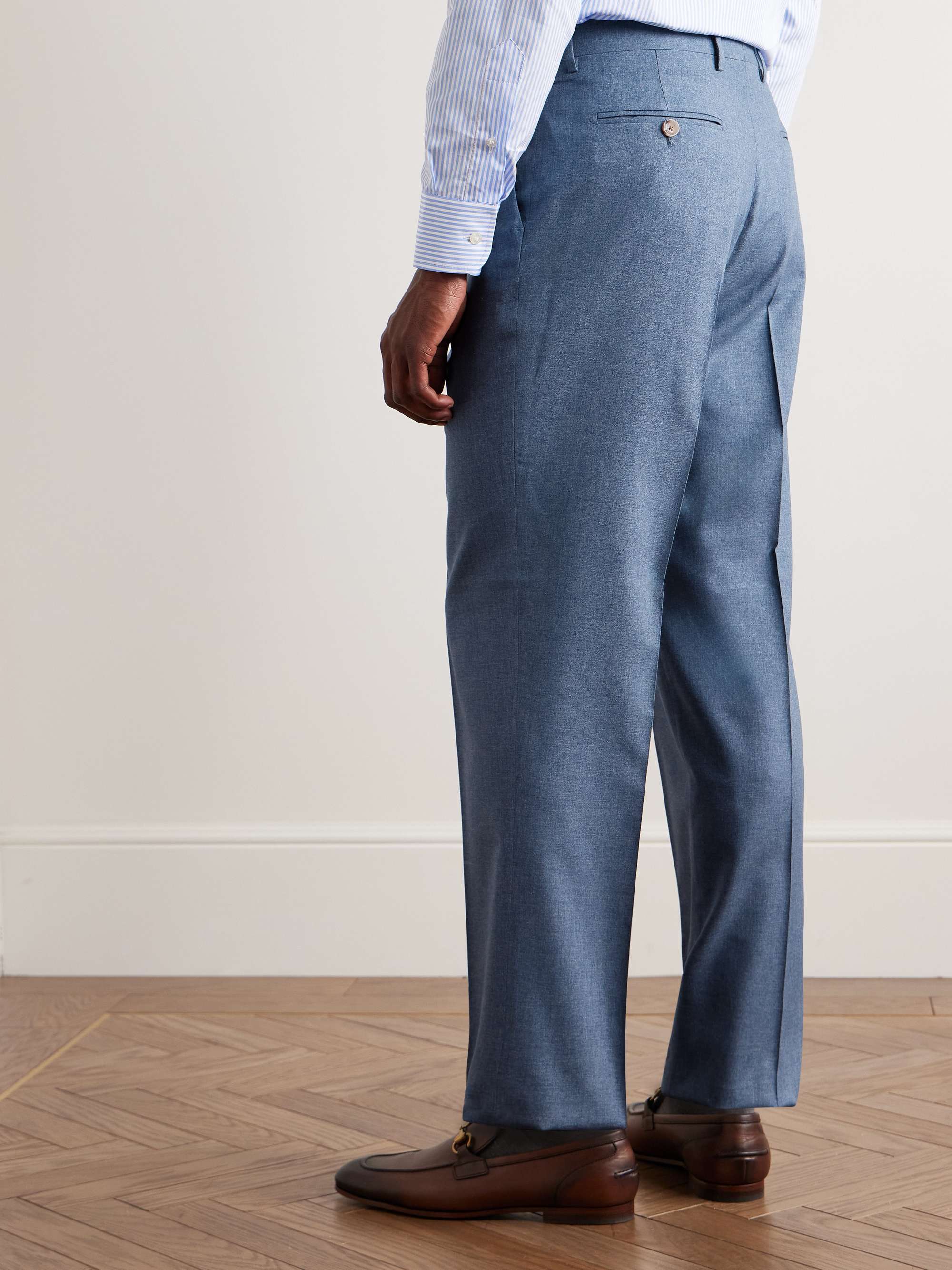 Straight-Leg Pleated Silk and Cashmere-Blend Trousers view