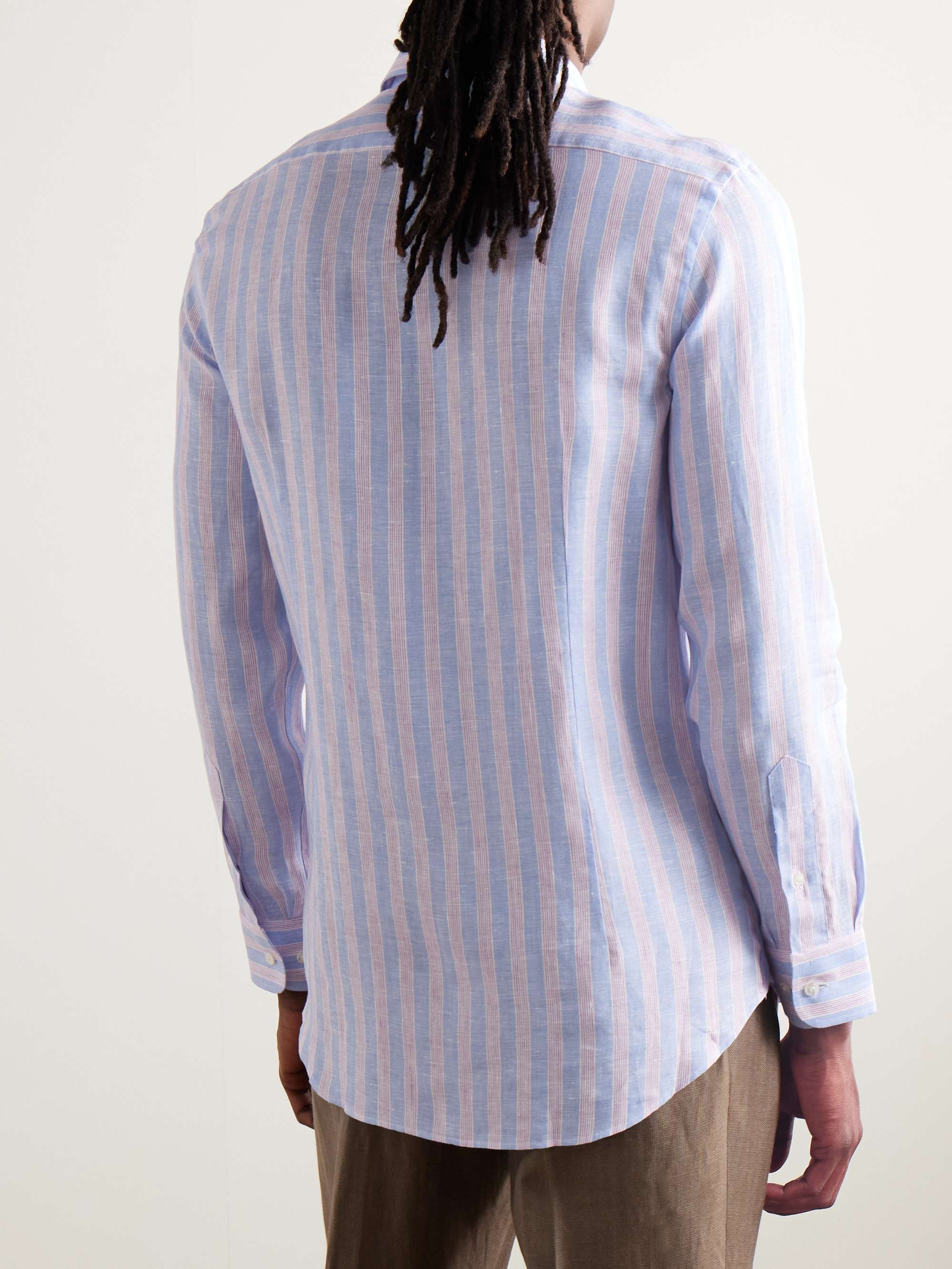 Slim-Fit Logo-Embroidered Striped Linen Shirt view