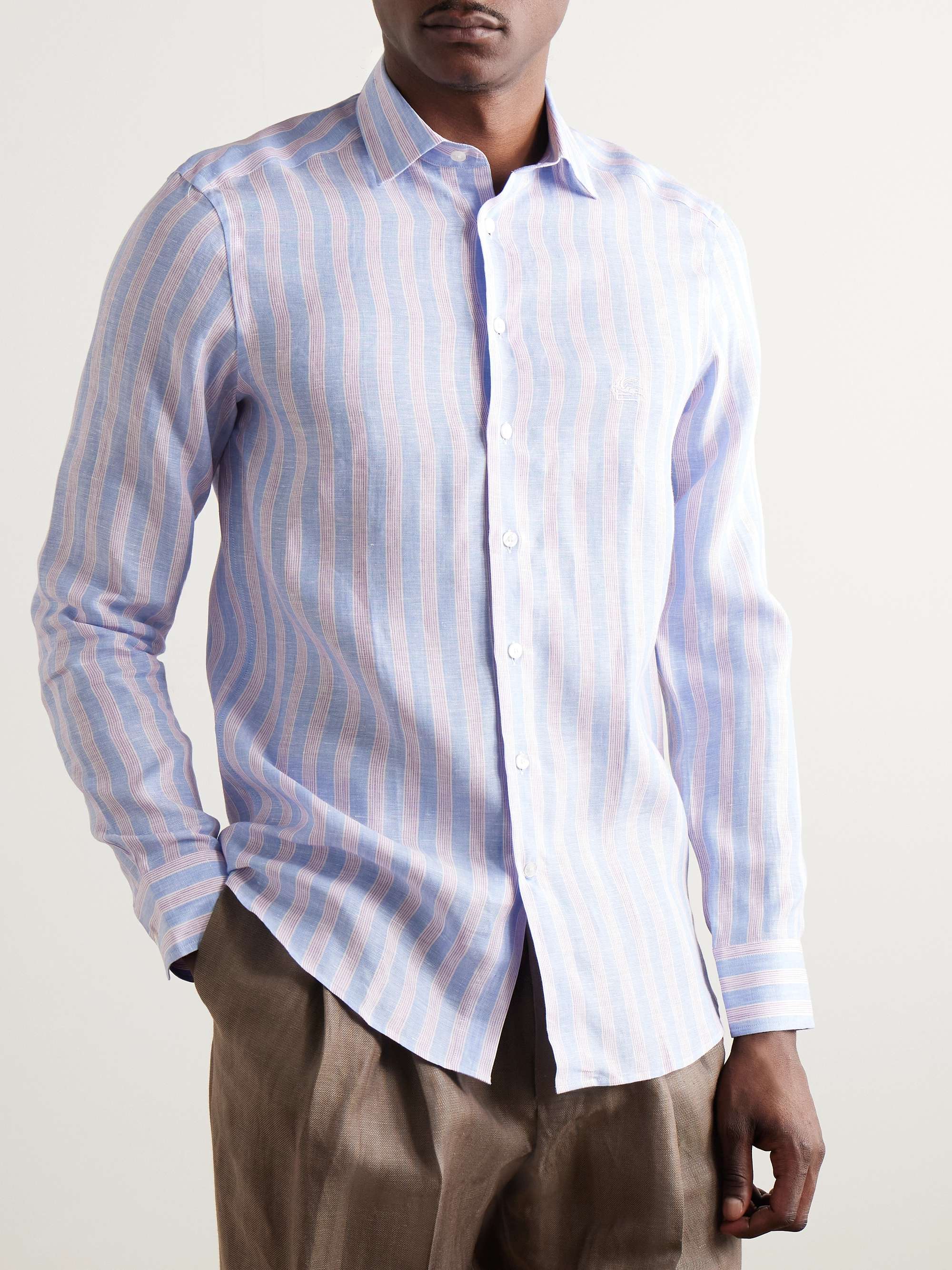 Slim-Fit Logo-Embroidered Striped Linen Shirt view