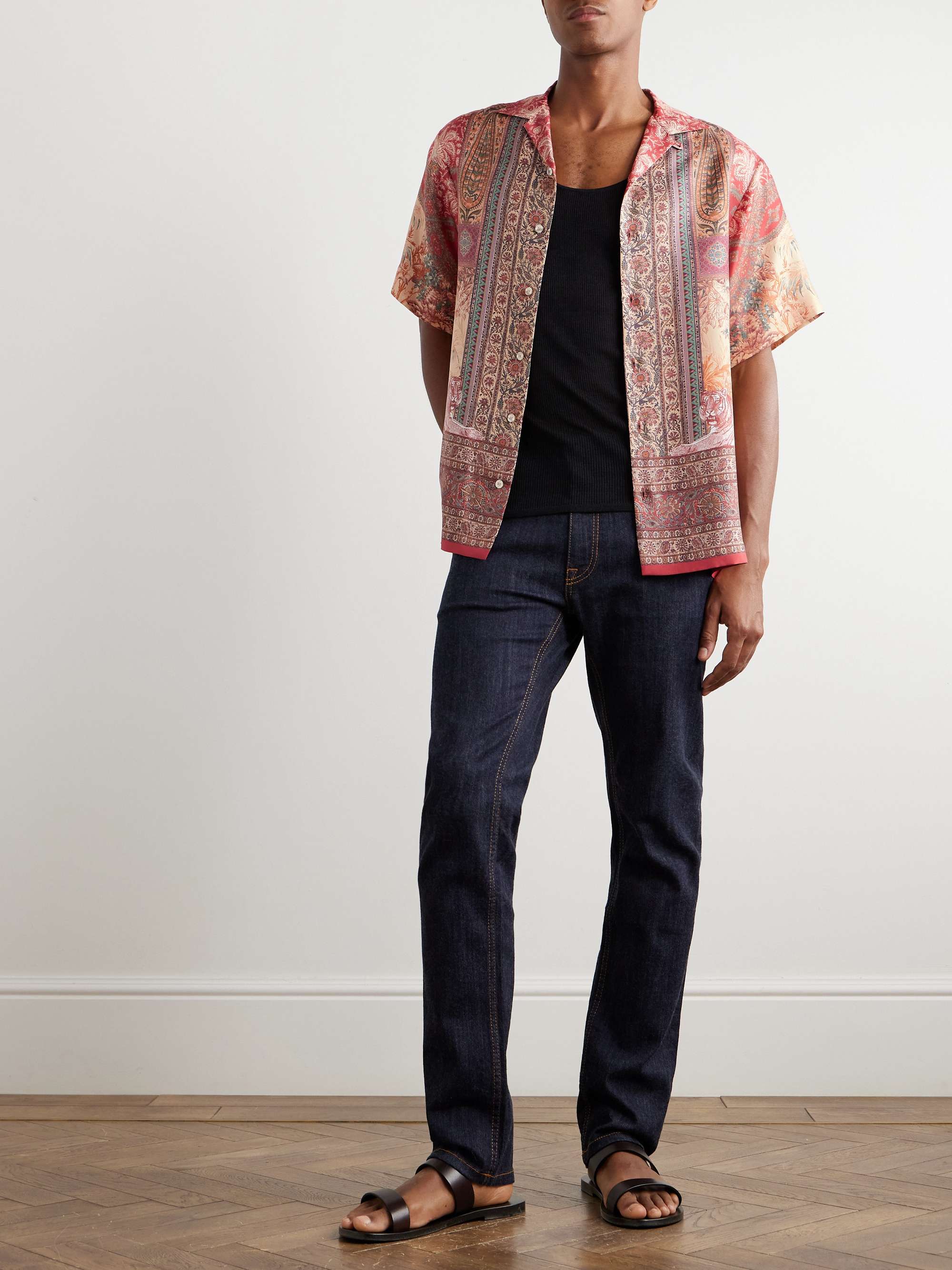 Convertible-Collar Printed Silk-Twill Shirt view