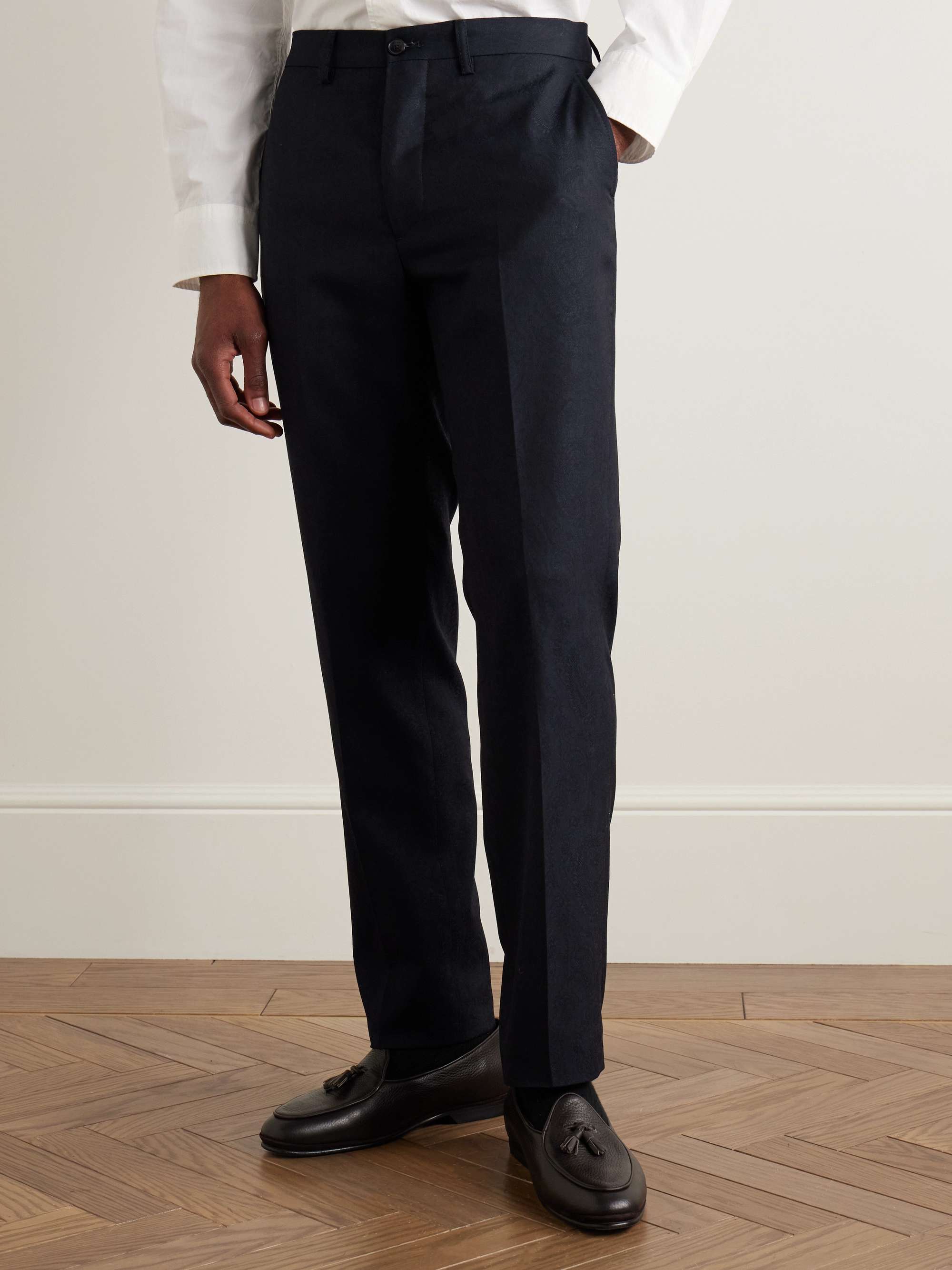 Slim-Fit Straight-Leg Wool and Silk-Blend Jacquard Tuxedo Trousers view