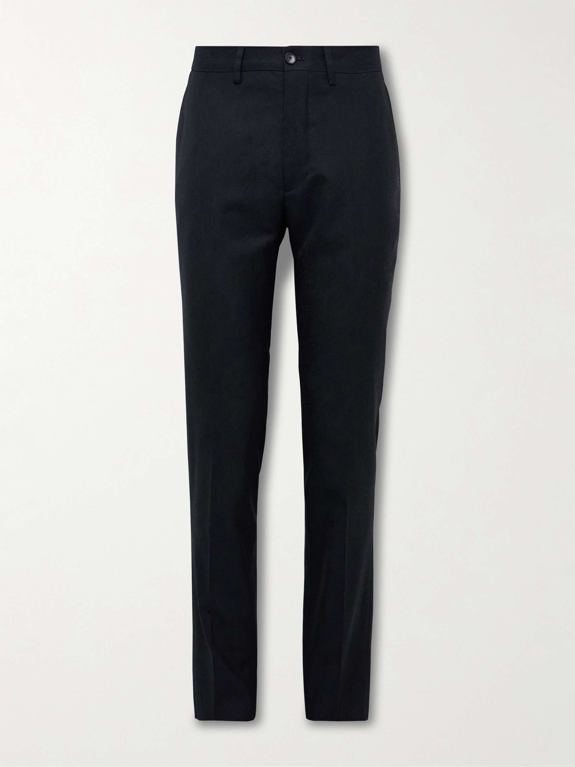 Slim-Fit Straight-Leg Wool and Silk-Blend Jacquard Tuxedo Trousers view
