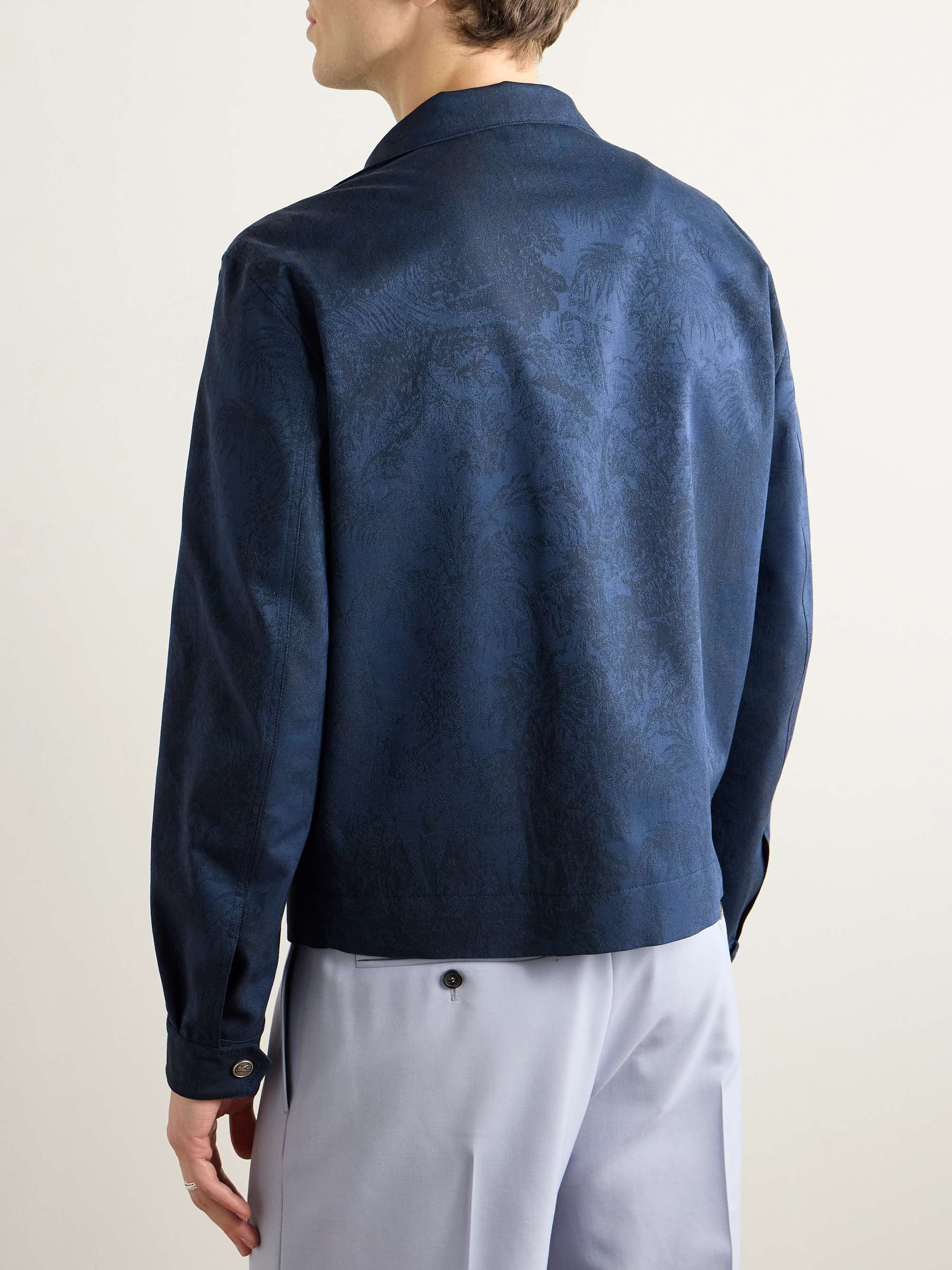 Leather-Trimmed Cotton and Wool-Blend Jacquard Bomber Jacket view