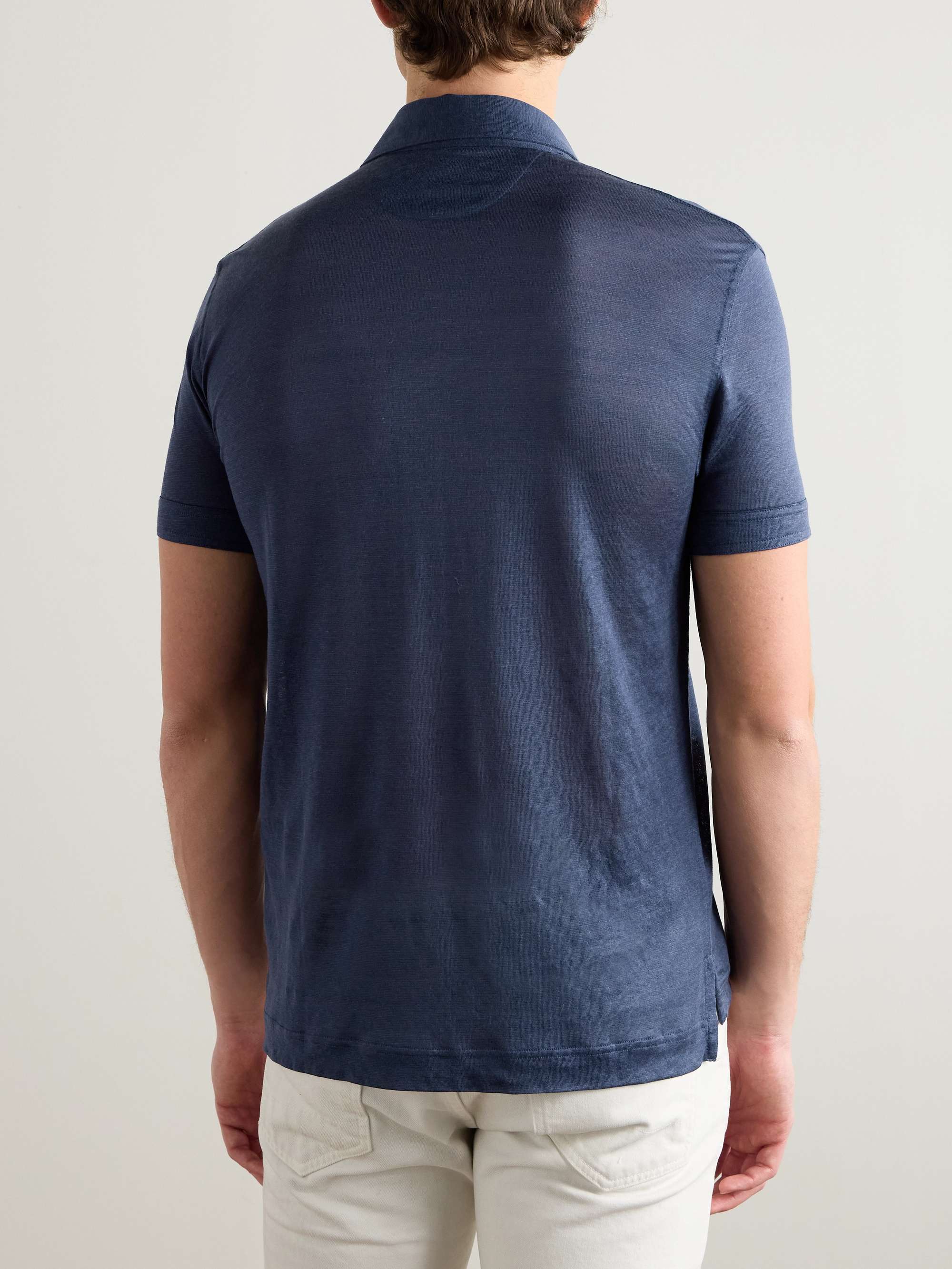 Slim-Fit Silk and Linen-Blend Polo Shirt view