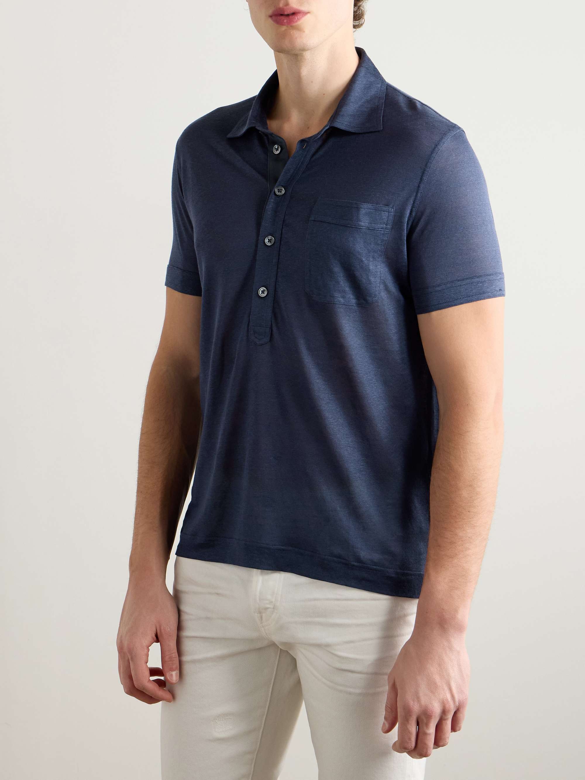 Slim-Fit Silk and Linen-Blend Polo Shirt view