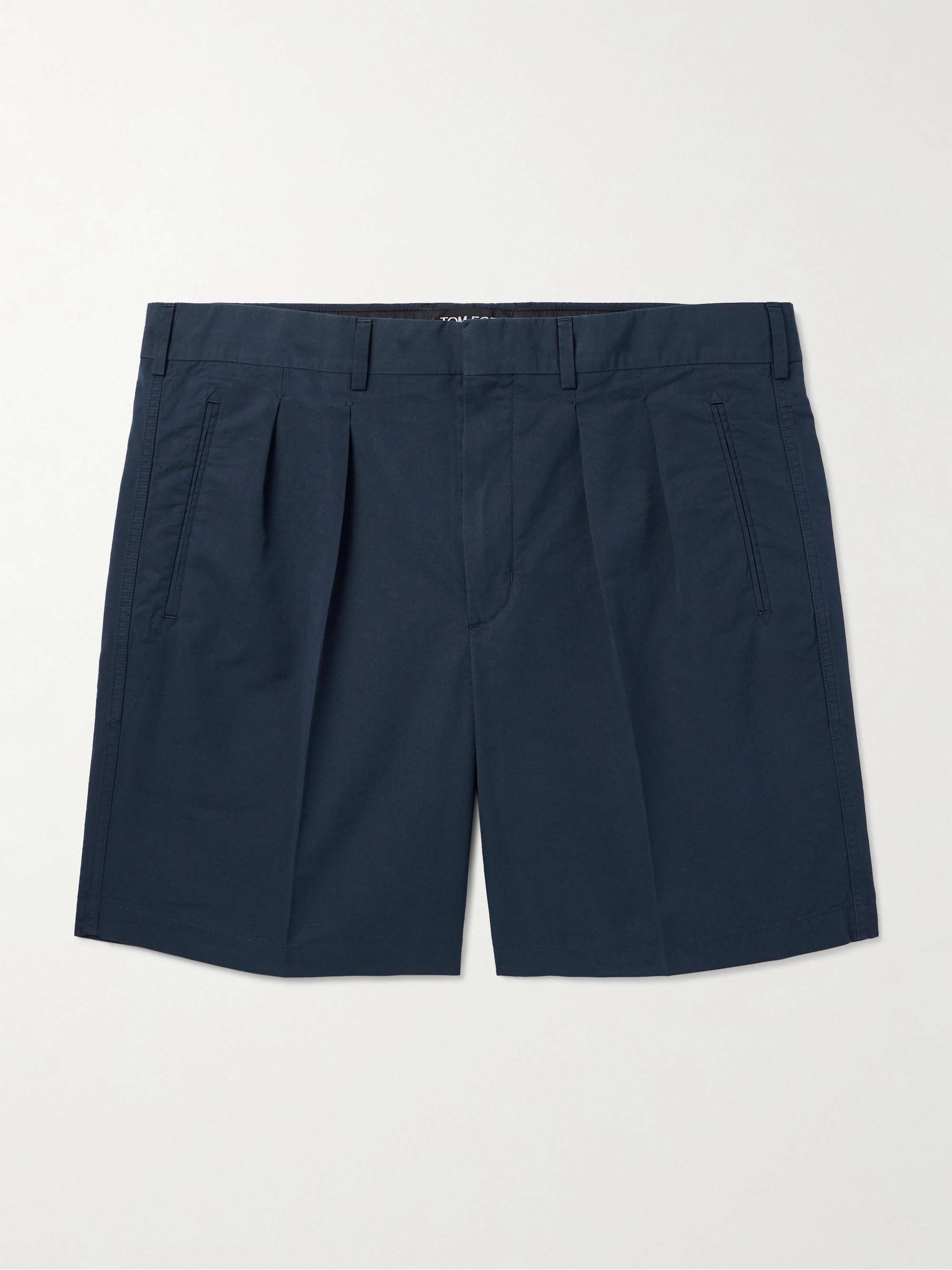 Straight-Leg Pleated Cotton and Silk-Blend Poplin Shorts view