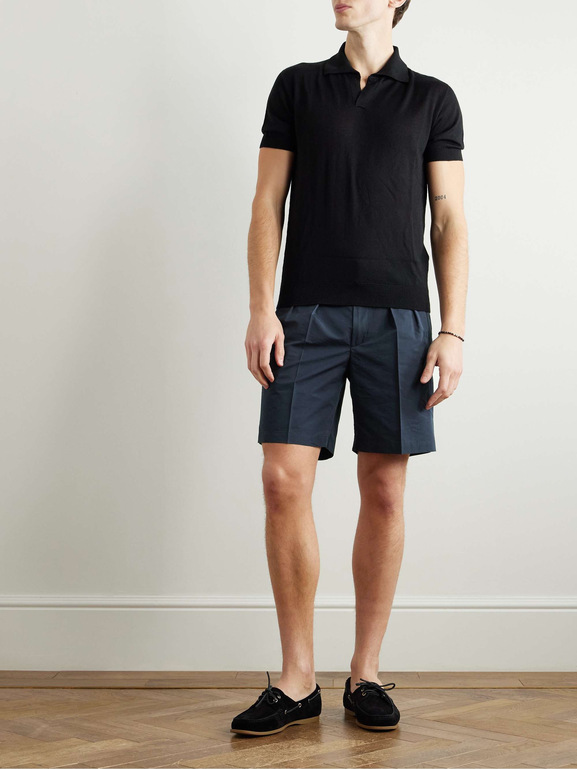 Straight-Leg Pleated Cotton and Silk-Blend Poplin Shorts view
