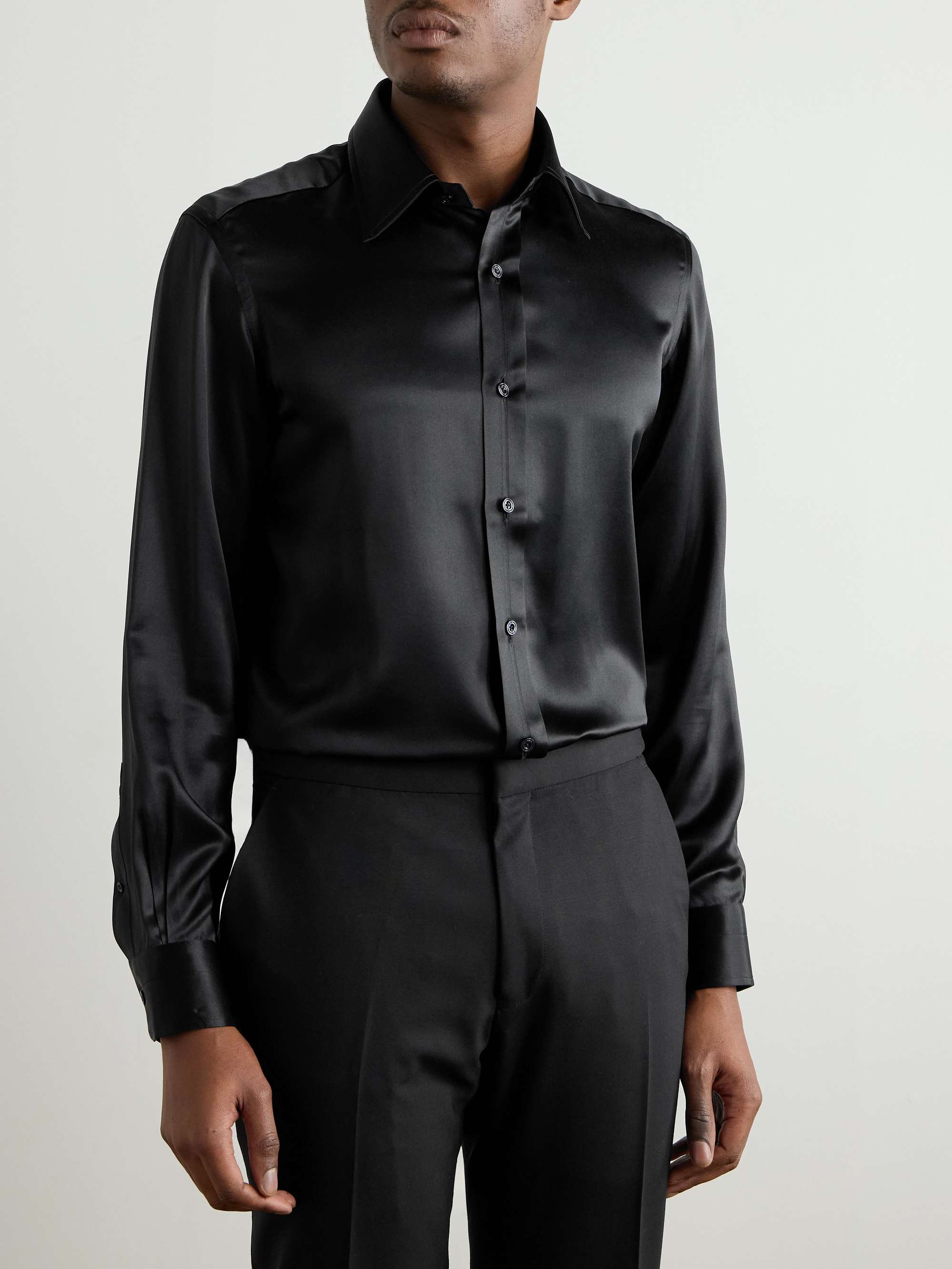 Slim-Fit Silk-Satin Shirt view