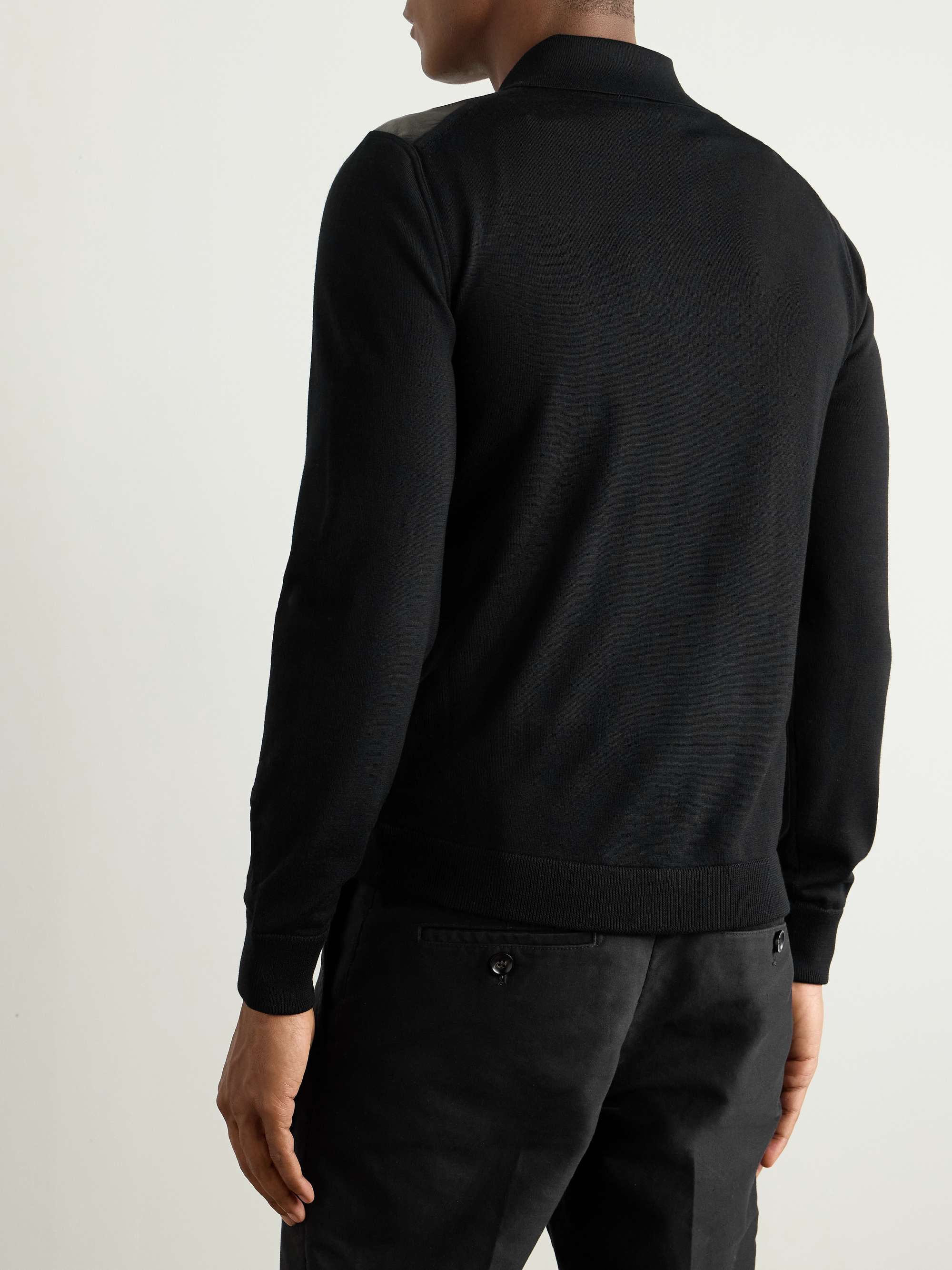 Slim-Fit Leather-Panelled Wool Jacket view