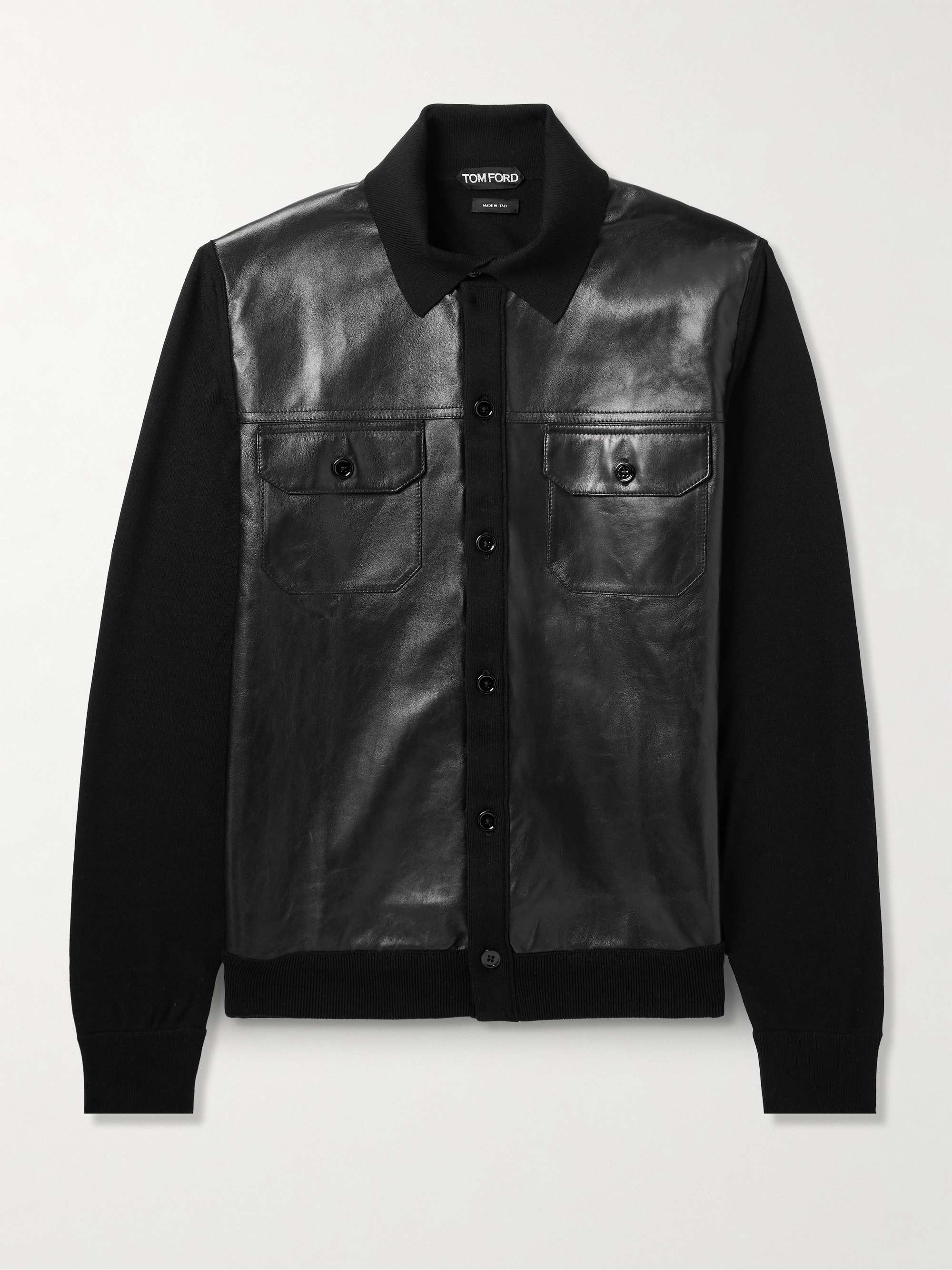 Slim-Fit Leather-Panelled Wool Jacket view