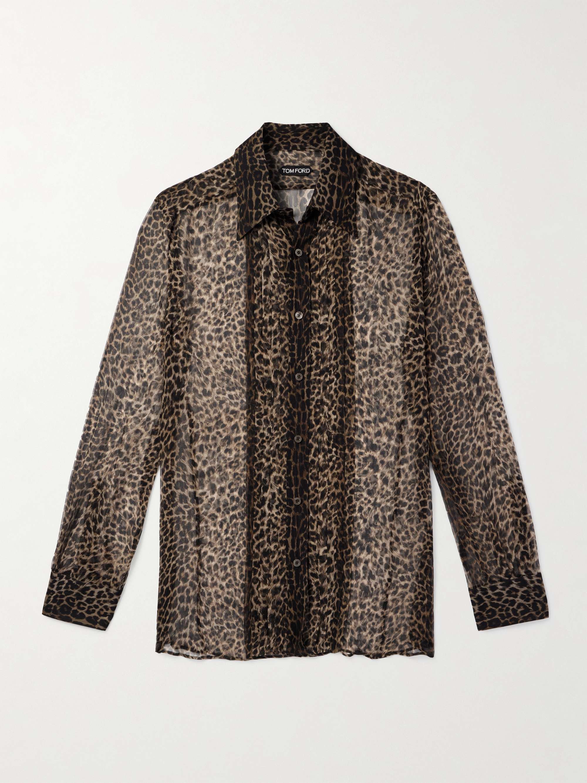 Pleated Leopard-Print Silk-Chiffon Shirt view