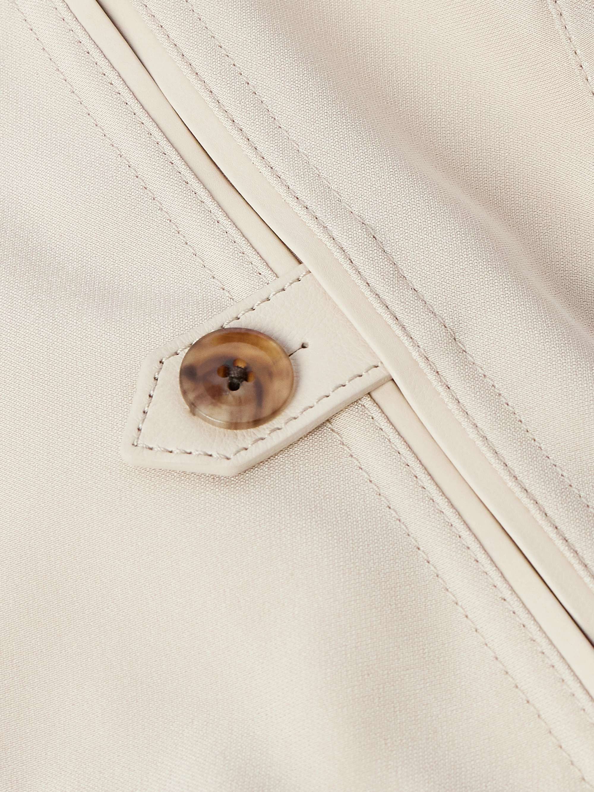 Reversible Leather-Trimmed Silk-Satin and Silk-Crepe Bomber Jacket view
