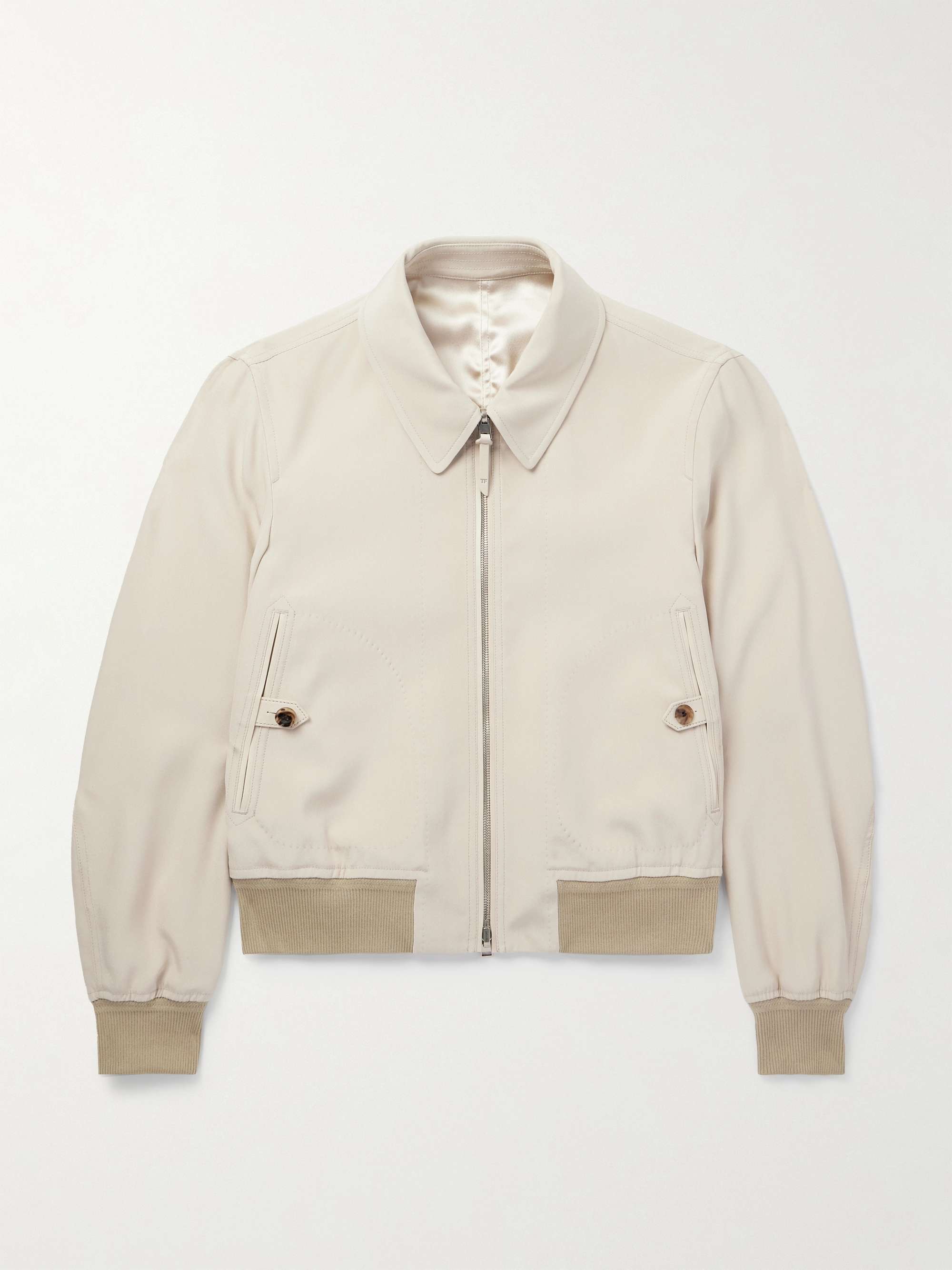 Reversible Leather-Trimmed Silk-Satin and Silk-Crepe Bomber Jacket view
