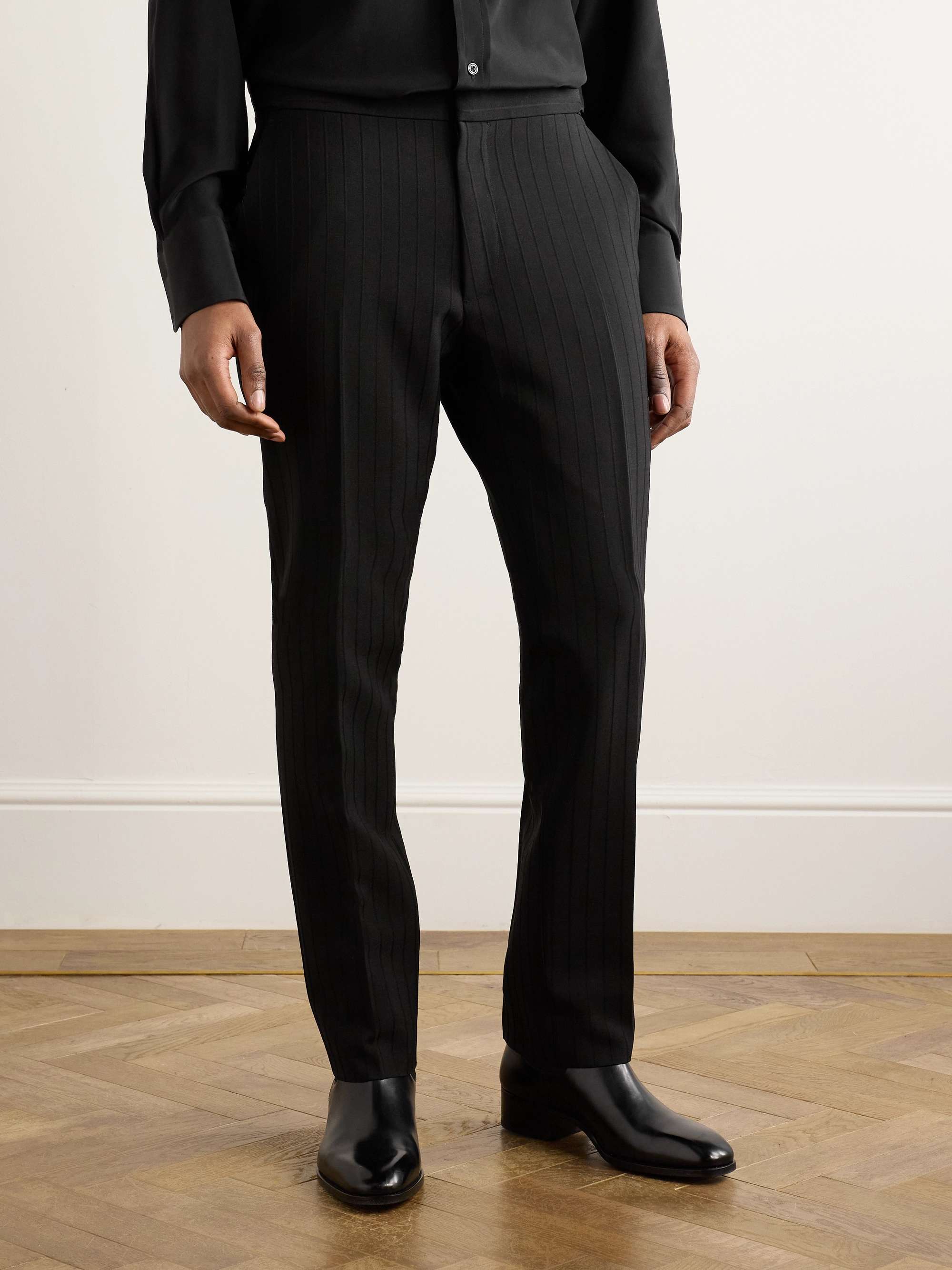 Straight-Leg Striped Mohair and Wool-Blend Trousers view