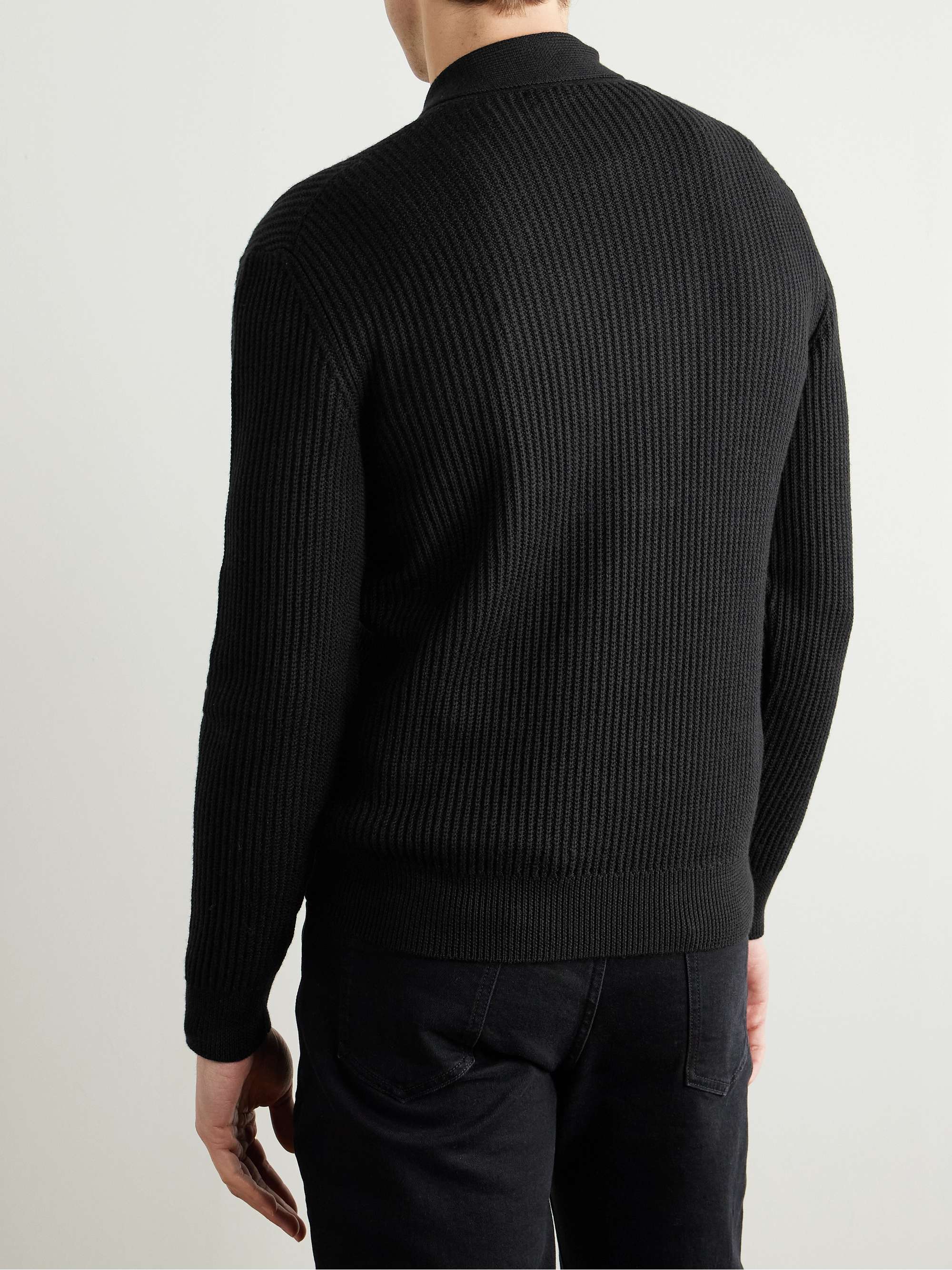 Slim-Fit Shawl-Collar Ribbed Merino Wool-Blend Half-Placket Sweater view