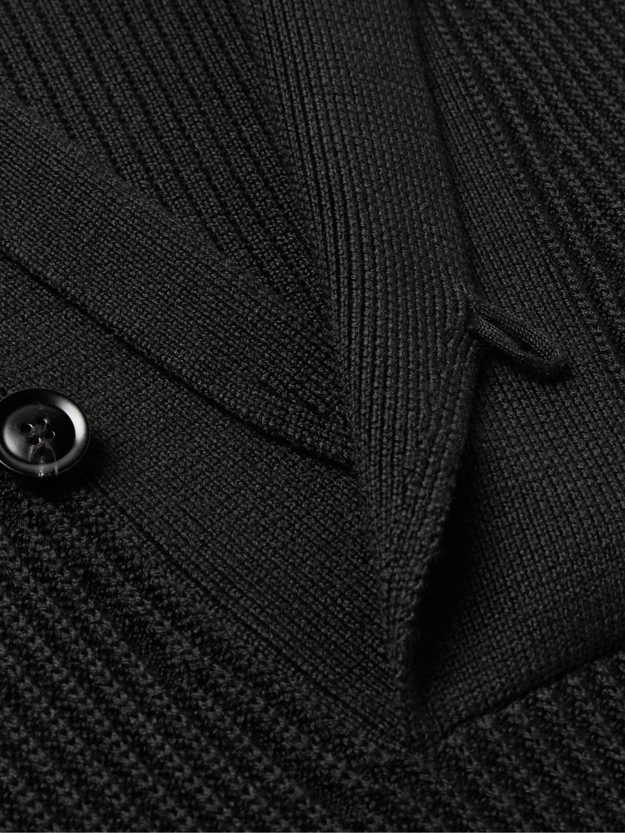 Slim-Fit Shawl-Collar Ribbed Merino Wool-Blend Half-Placket Sweater view