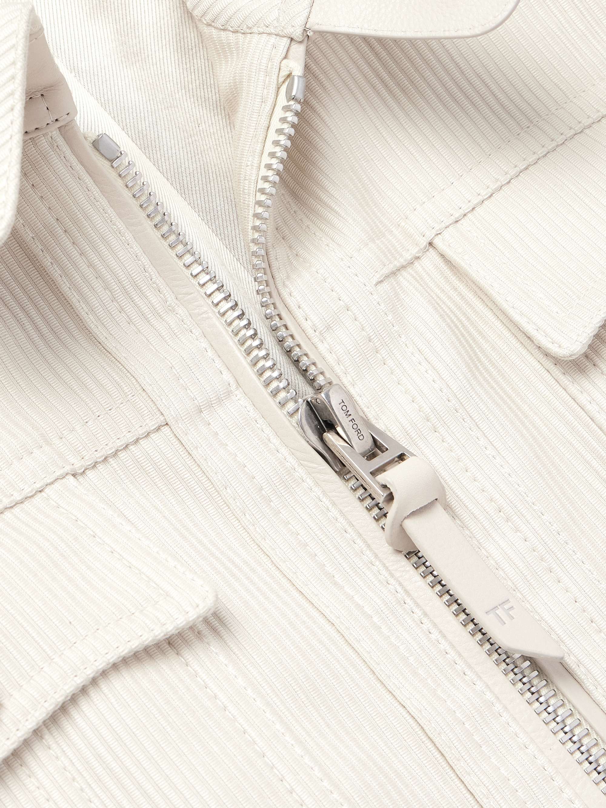 Slim-Fit Leather-Trimmed Cotton-Corduroy Jacket view