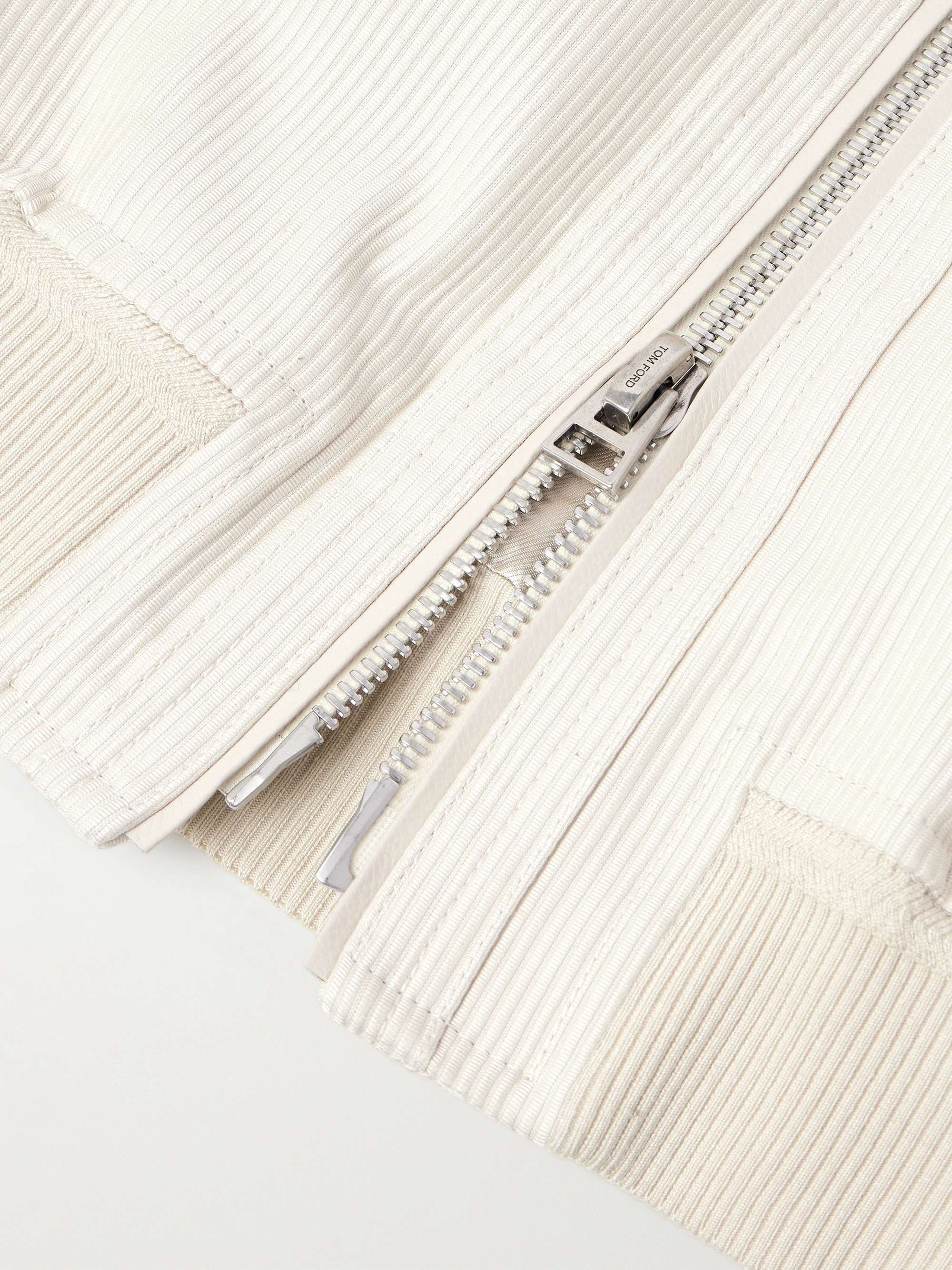 Slim-Fit Leather-Trimmed Cotton-Corduroy Jacket view