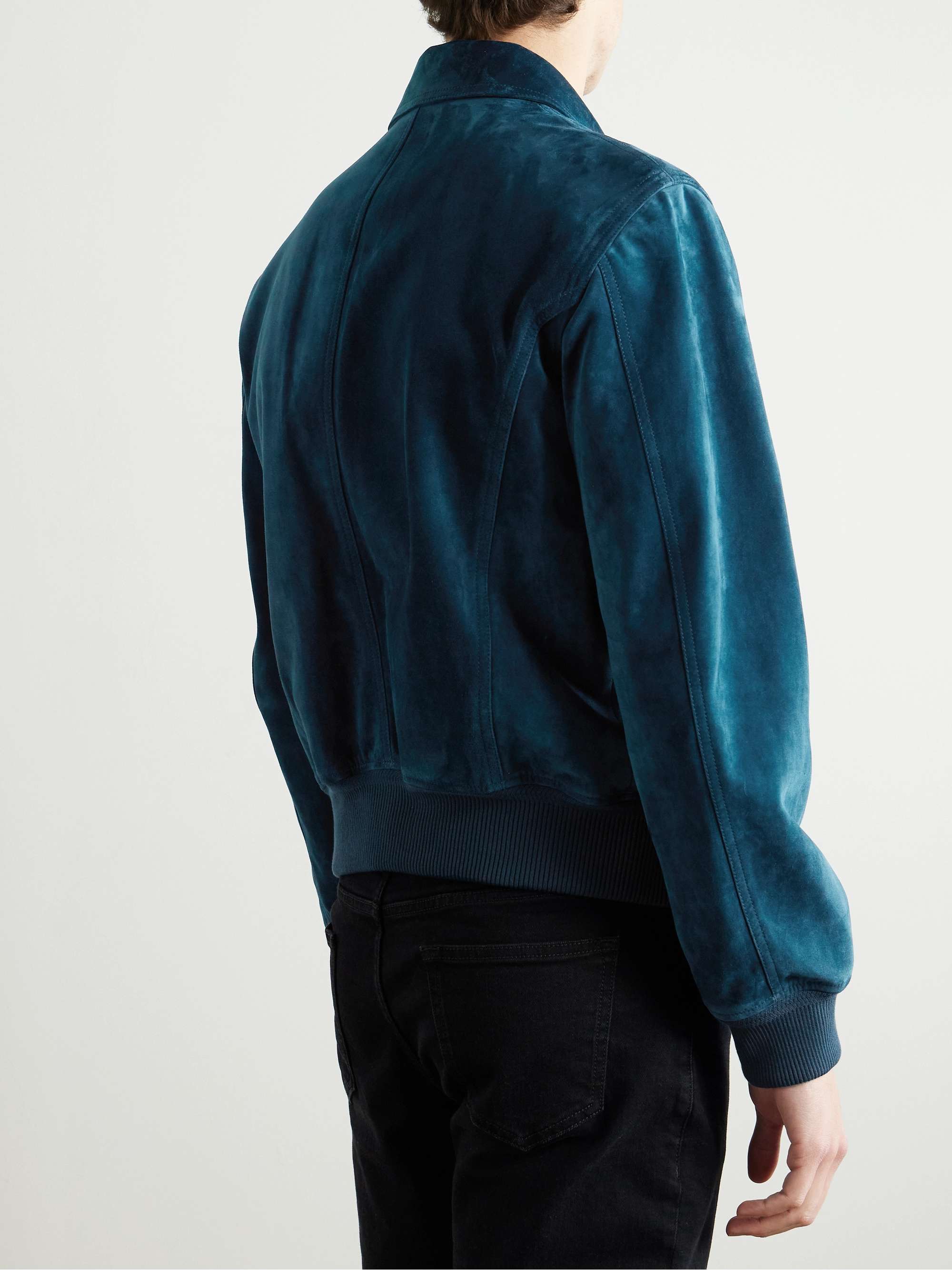 Slim-Fit Suede Bomber Jacket view