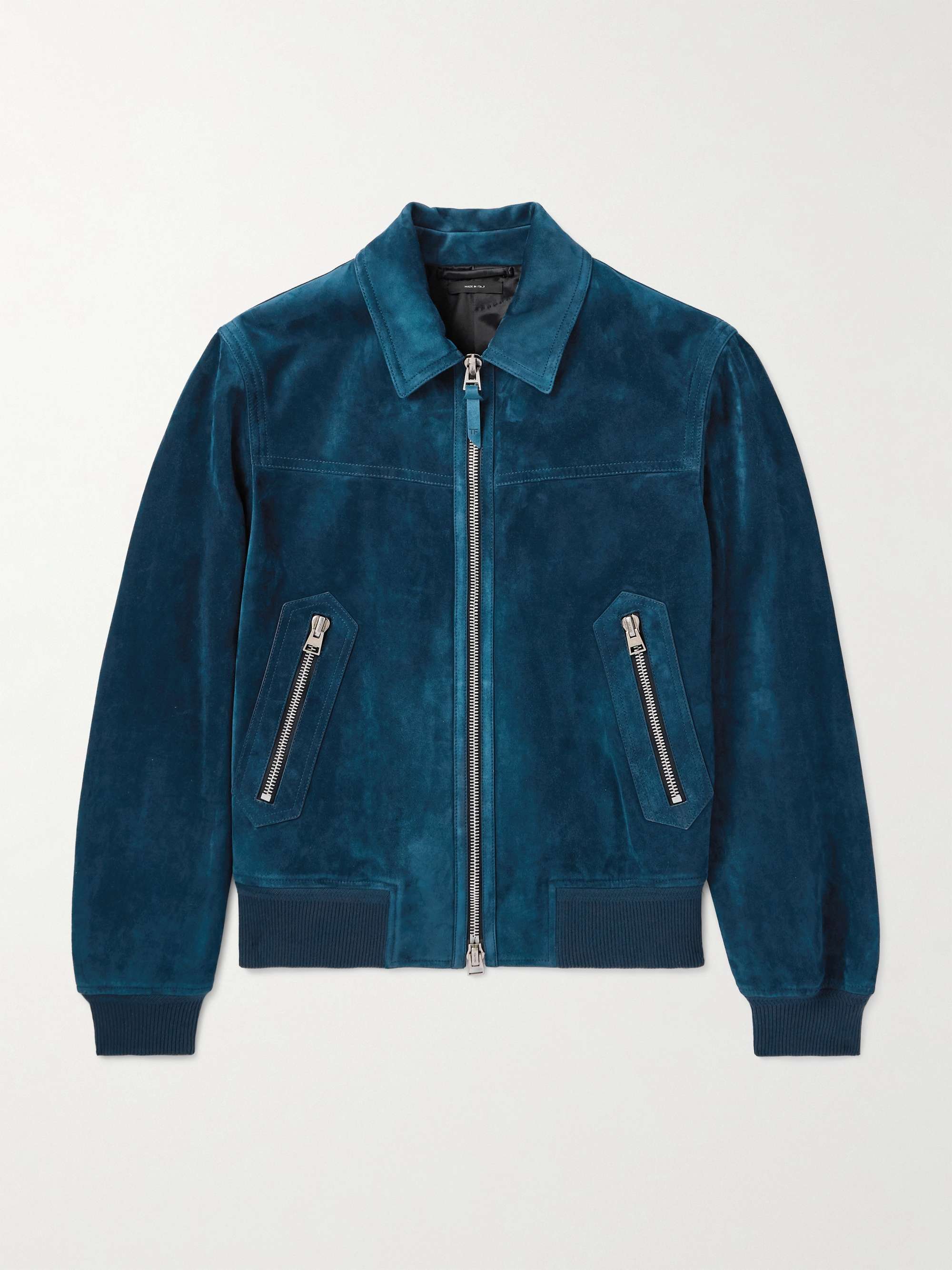 Slim-Fit Suede Bomber Jacket view