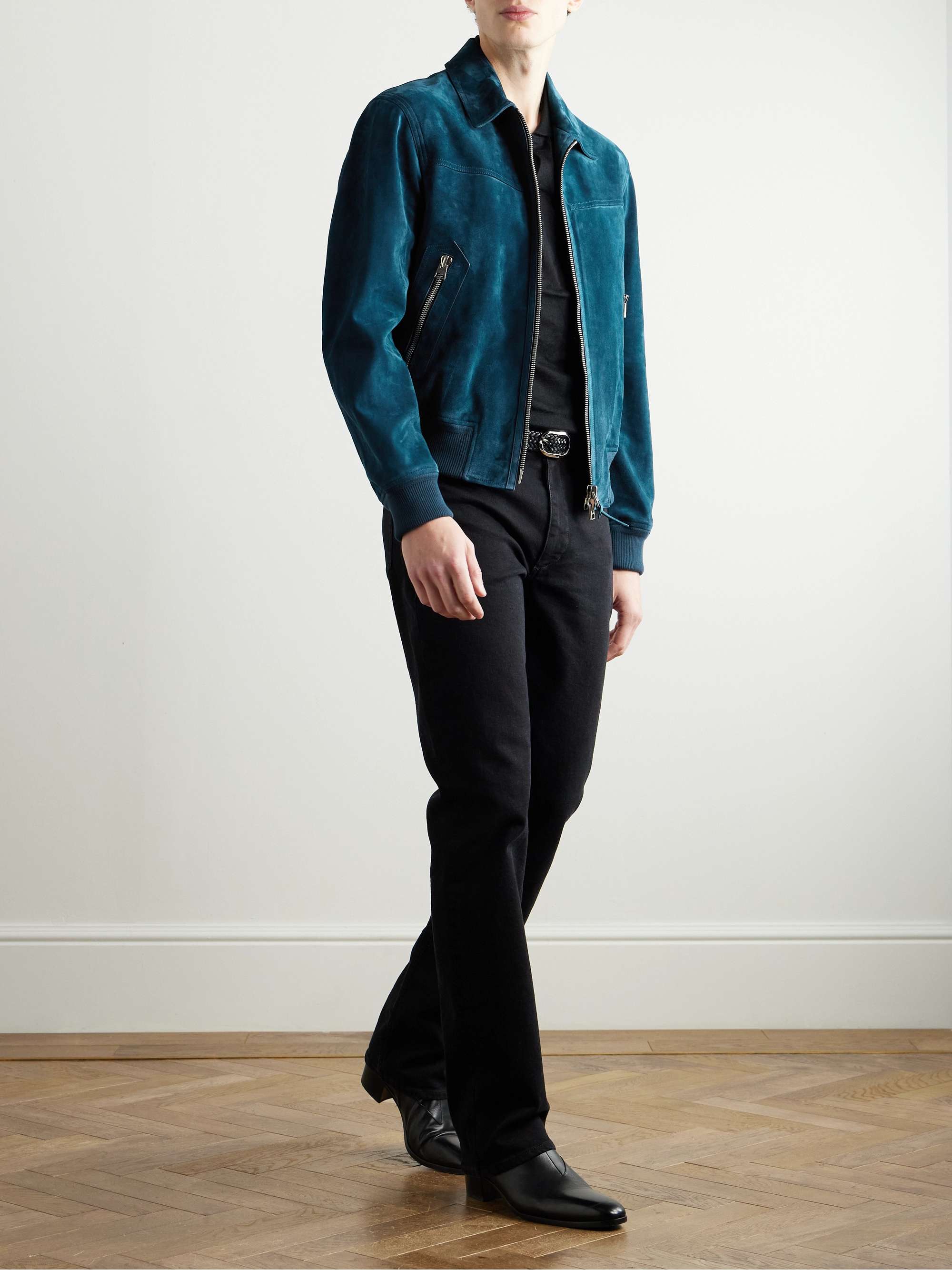 Slim-Fit Suede Bomber Jacket view