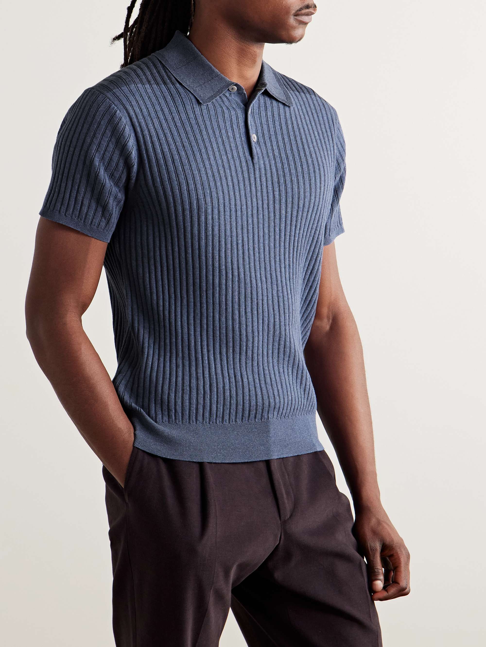 Slim-Fit Ribbed Organic Cotton Polo Shirt view