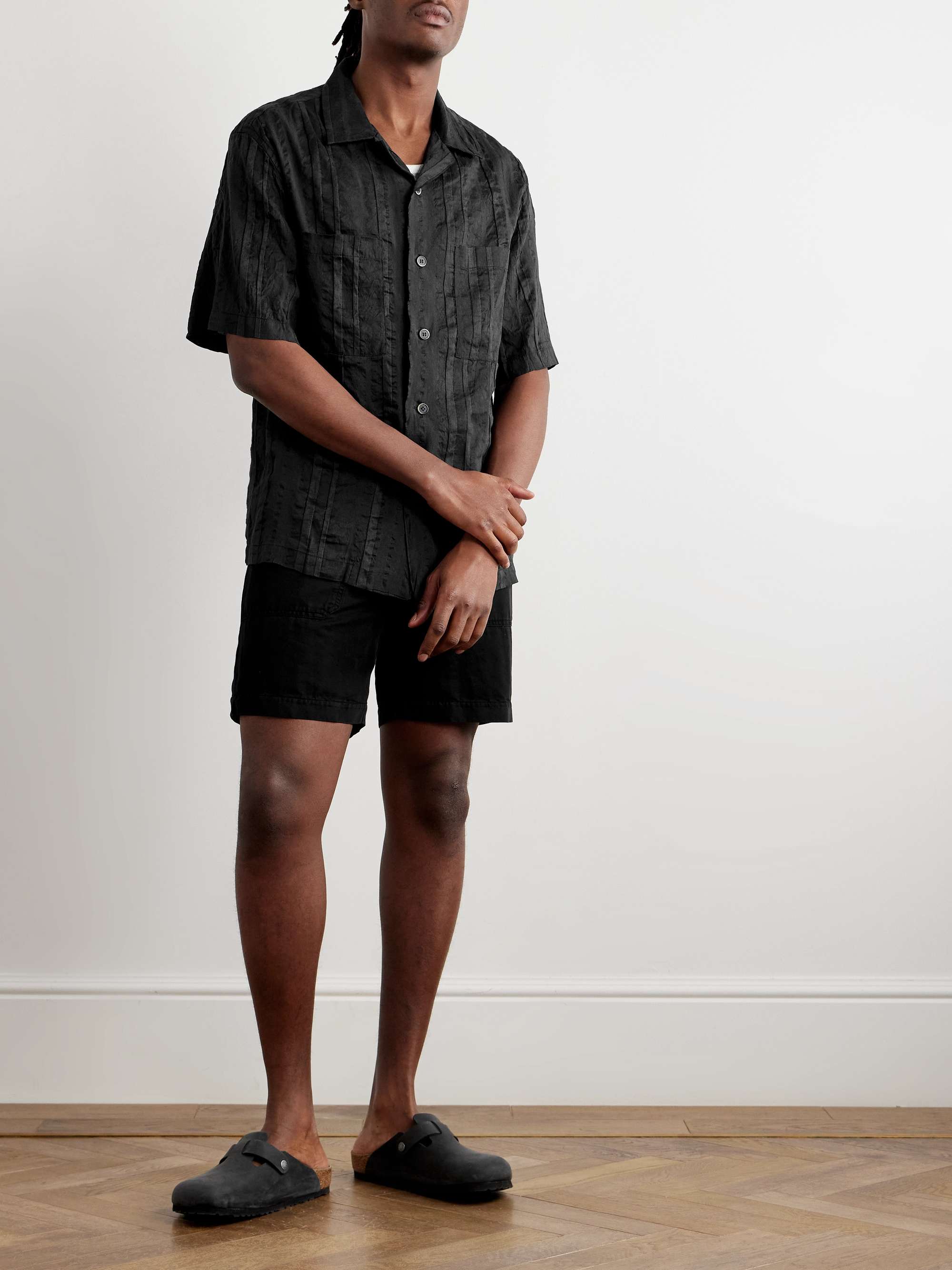 Solana Camp-Collar Striped Linen and Cotton-Blend Shirt view