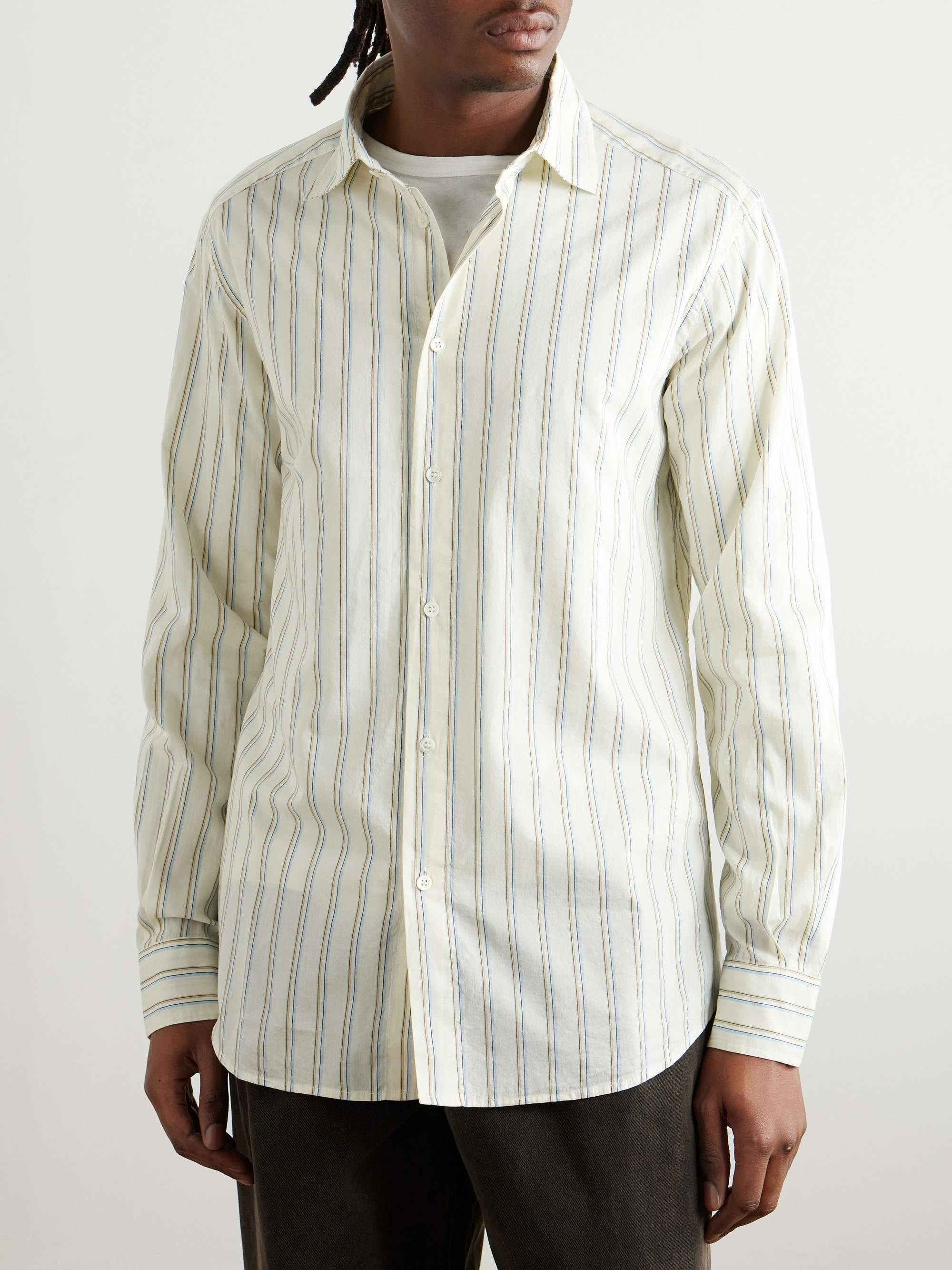 Surian Striped Cotton and Silk-Blend Poplin Shirt view