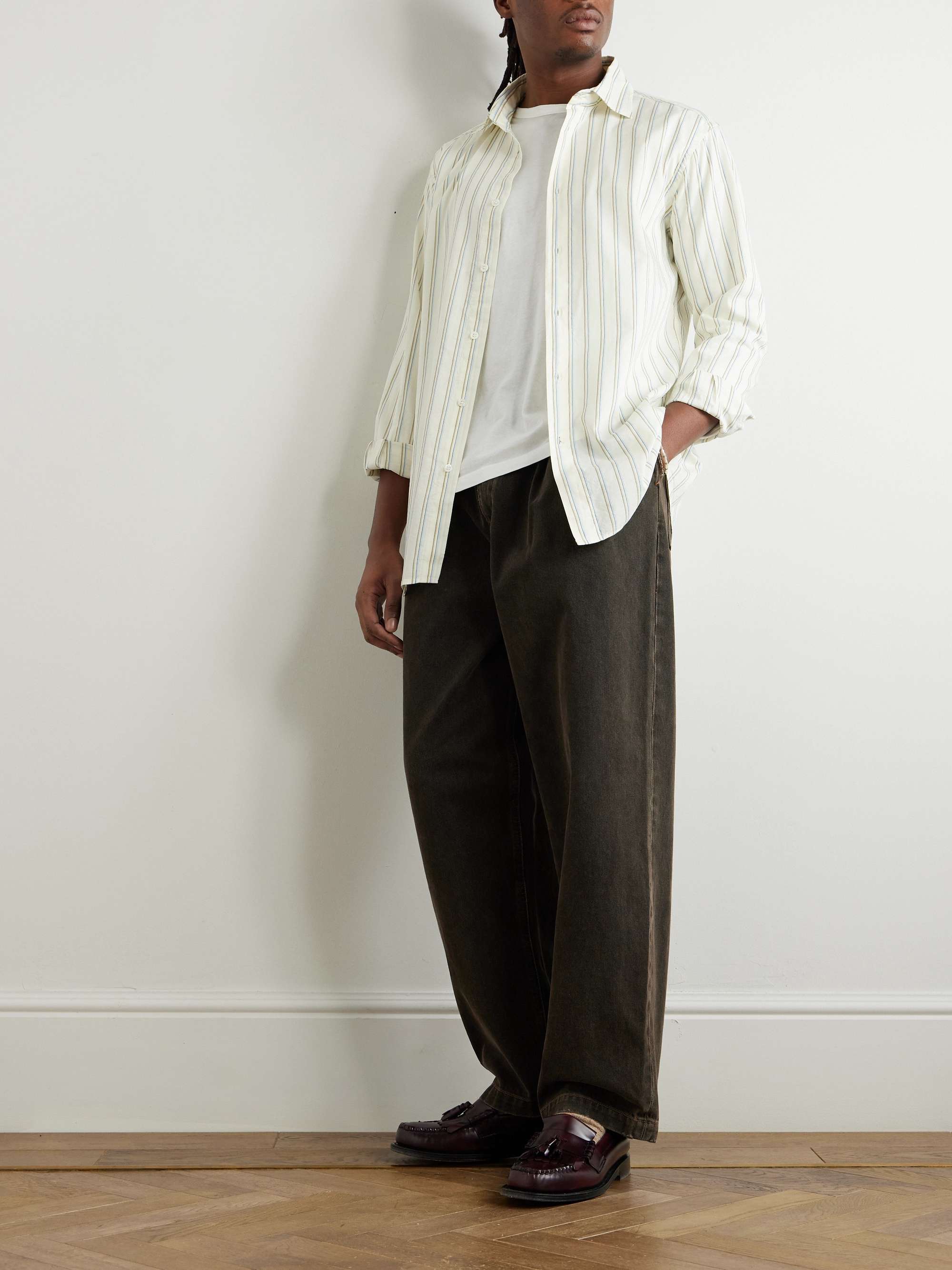 Surian Striped Cotton and Silk-Blend Poplin Shirt view