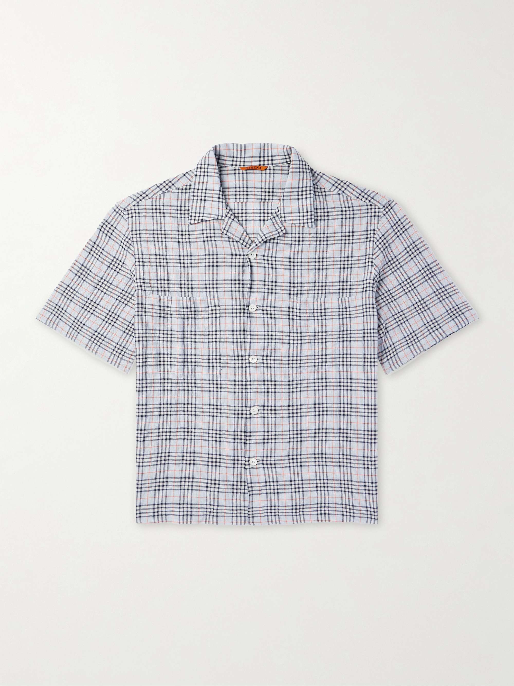 Solana Camp-Collar Checked Cotton and Wool-Blend Seersucker Shirt view
