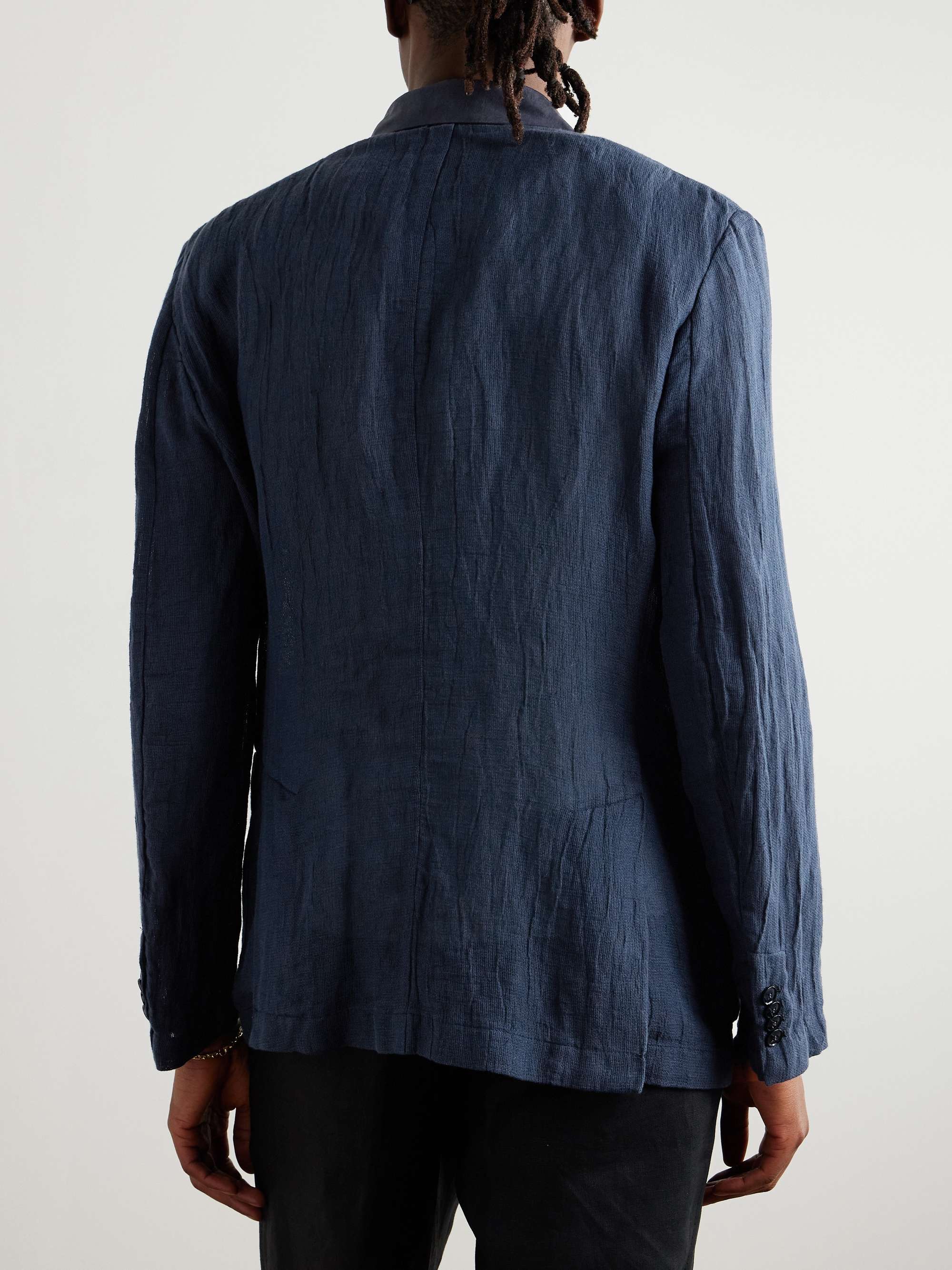 Siroco Double-Breasted Silk-Trimmed Linen and Cotton-Blend Blazer view