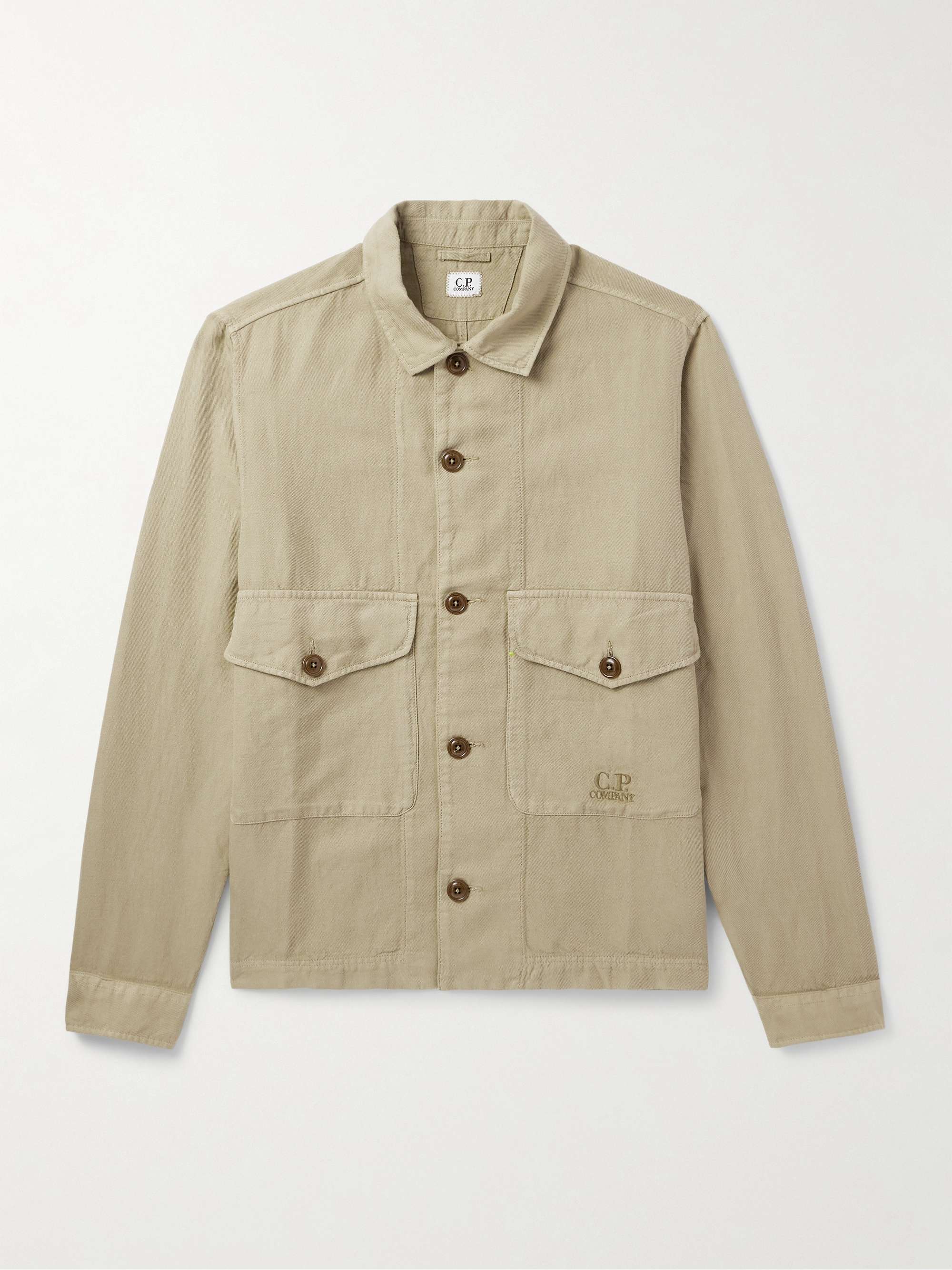 Logo-Embroidered Cotton and Linen-Blend Overshirt view