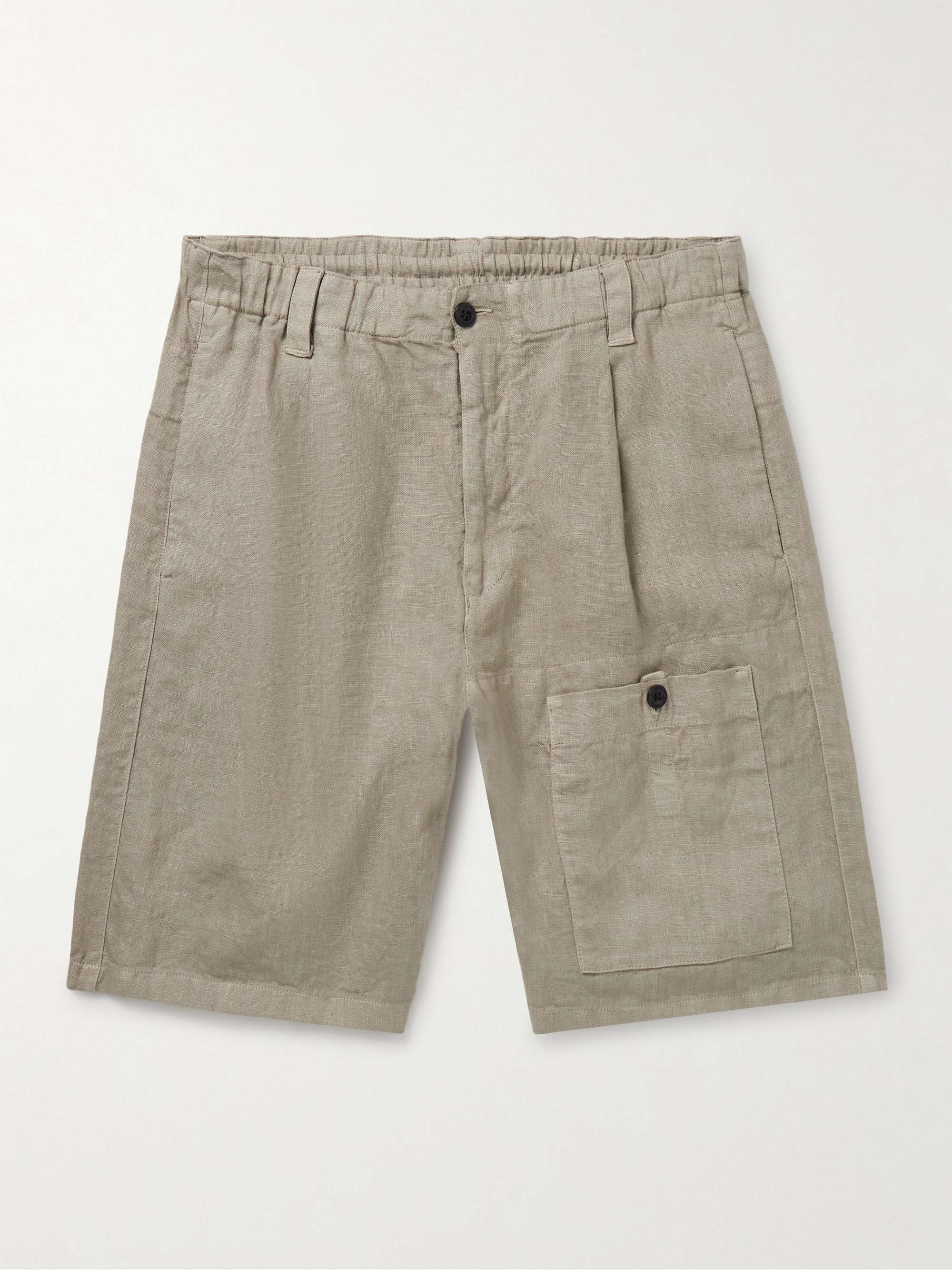 Straight-Leg Pleated Linen Cargo Shorts view