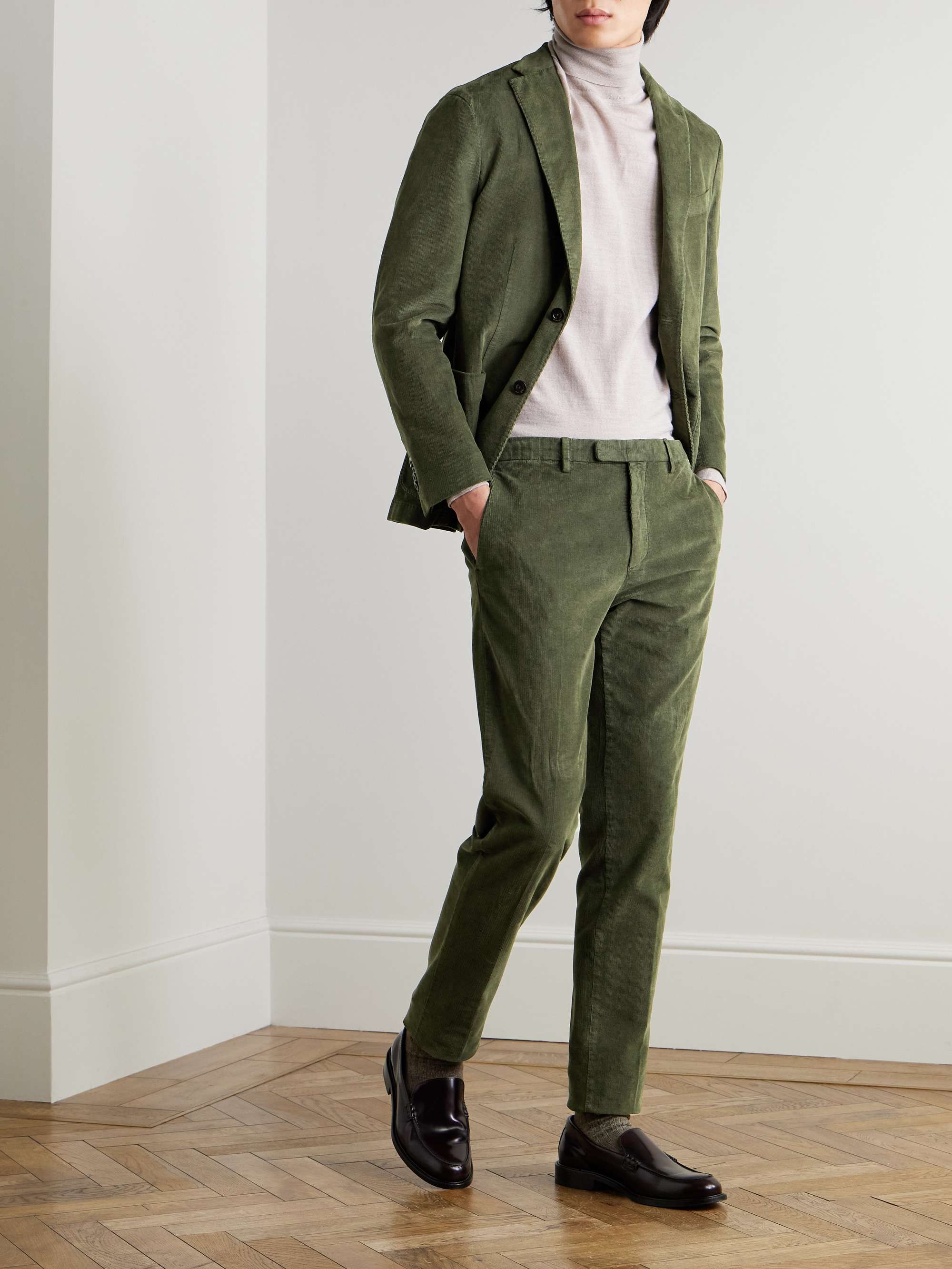 Slim-Fit Pleated Garment-Dyed Cotton-Blend Corduroy Suit Trousers view