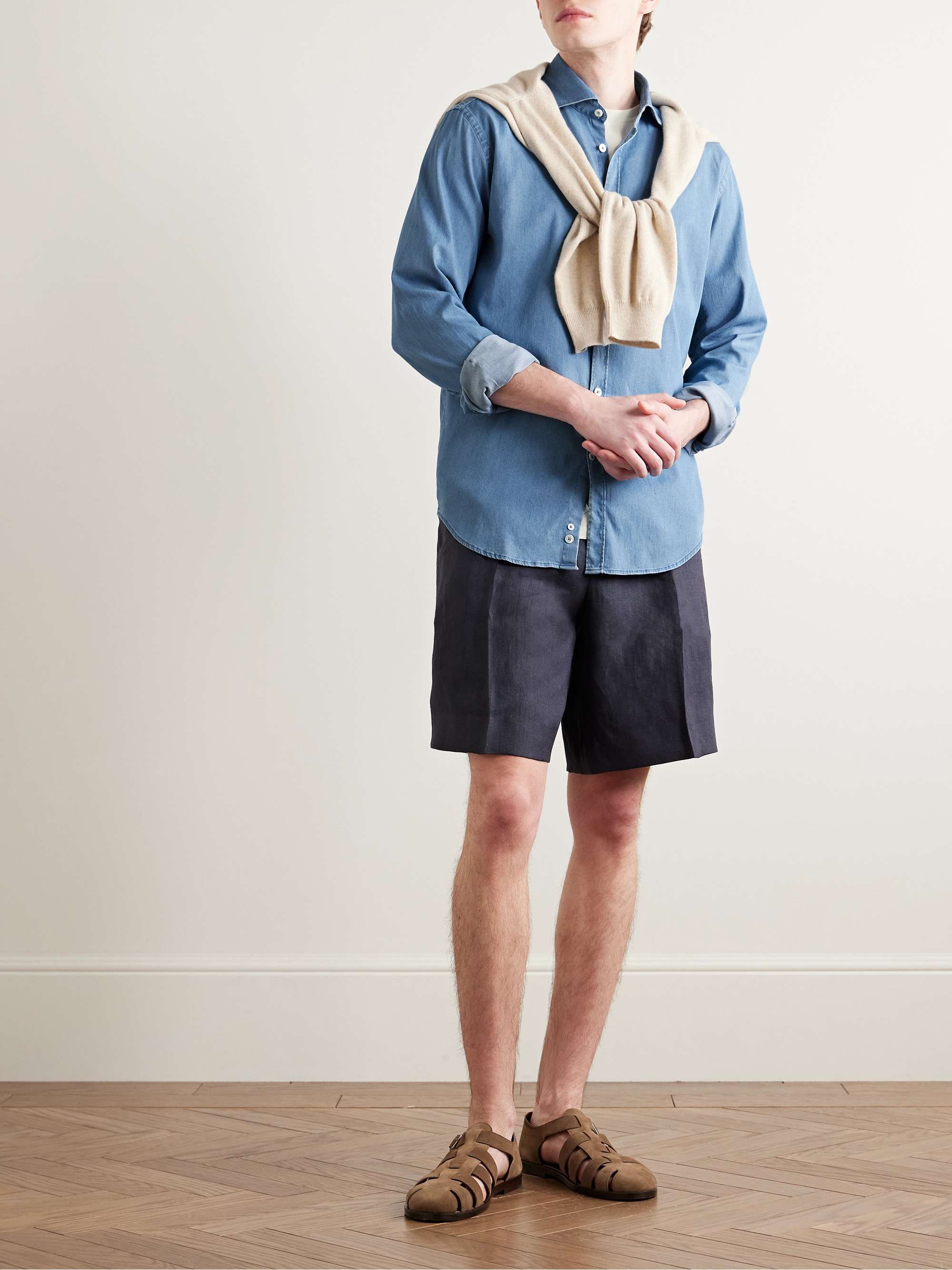 Spread-Collar Cotton-Chambray Shirt view
