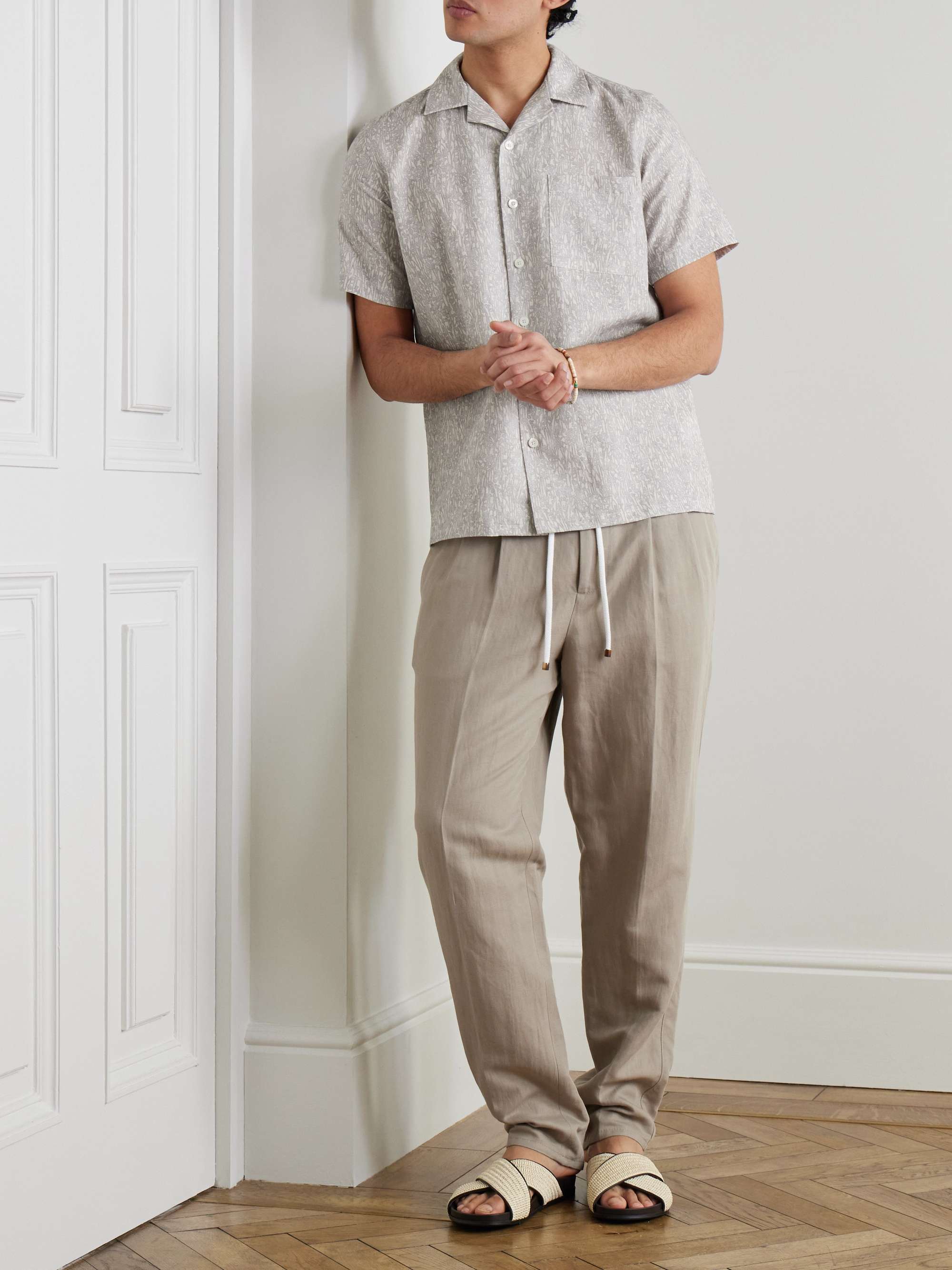 Camp-Collar Printed Linen and Cotton-Blend Shirt view