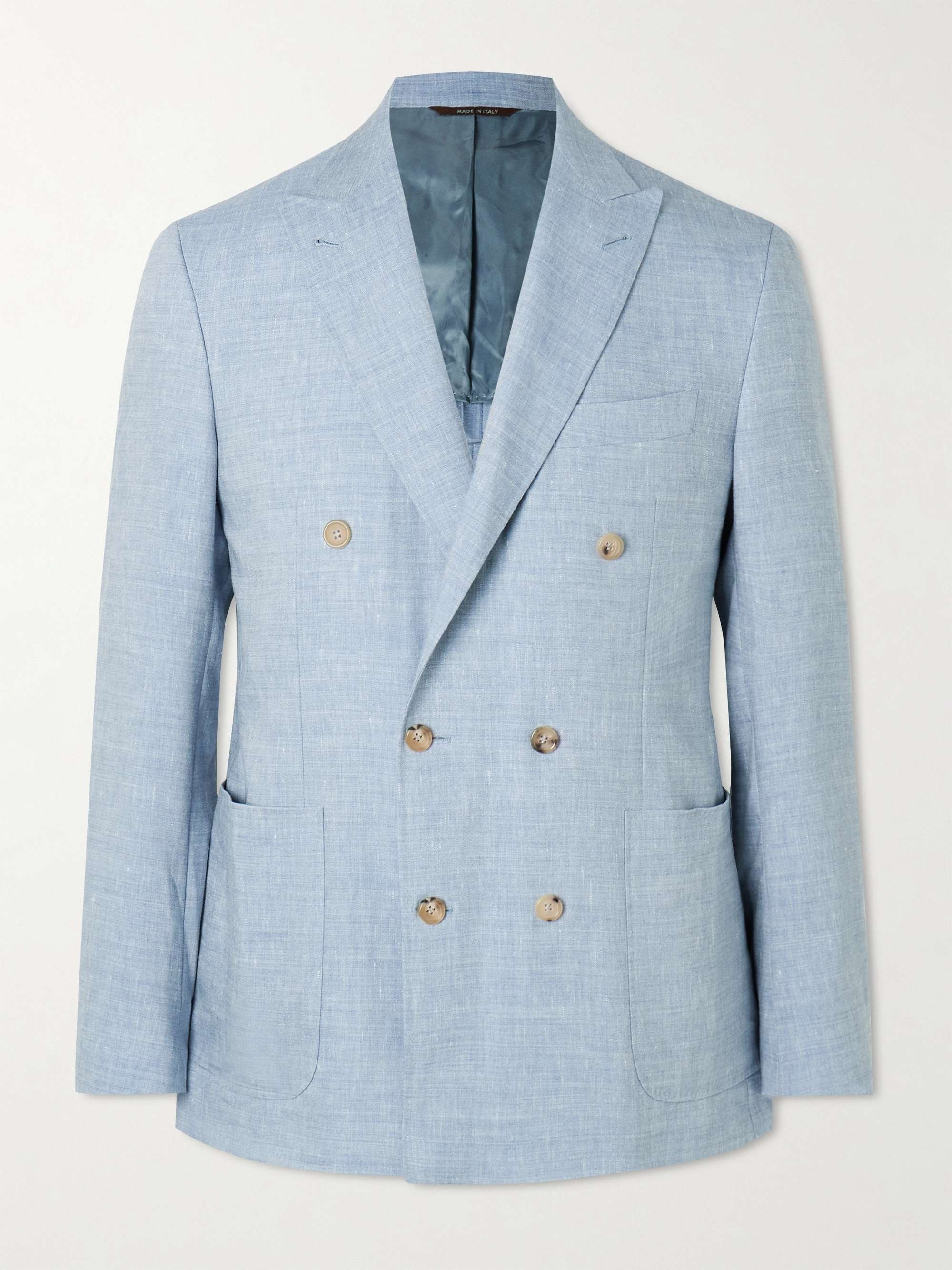 Kei Unstructured Double-Breasted Linen and Wool-Blend Blazer view
