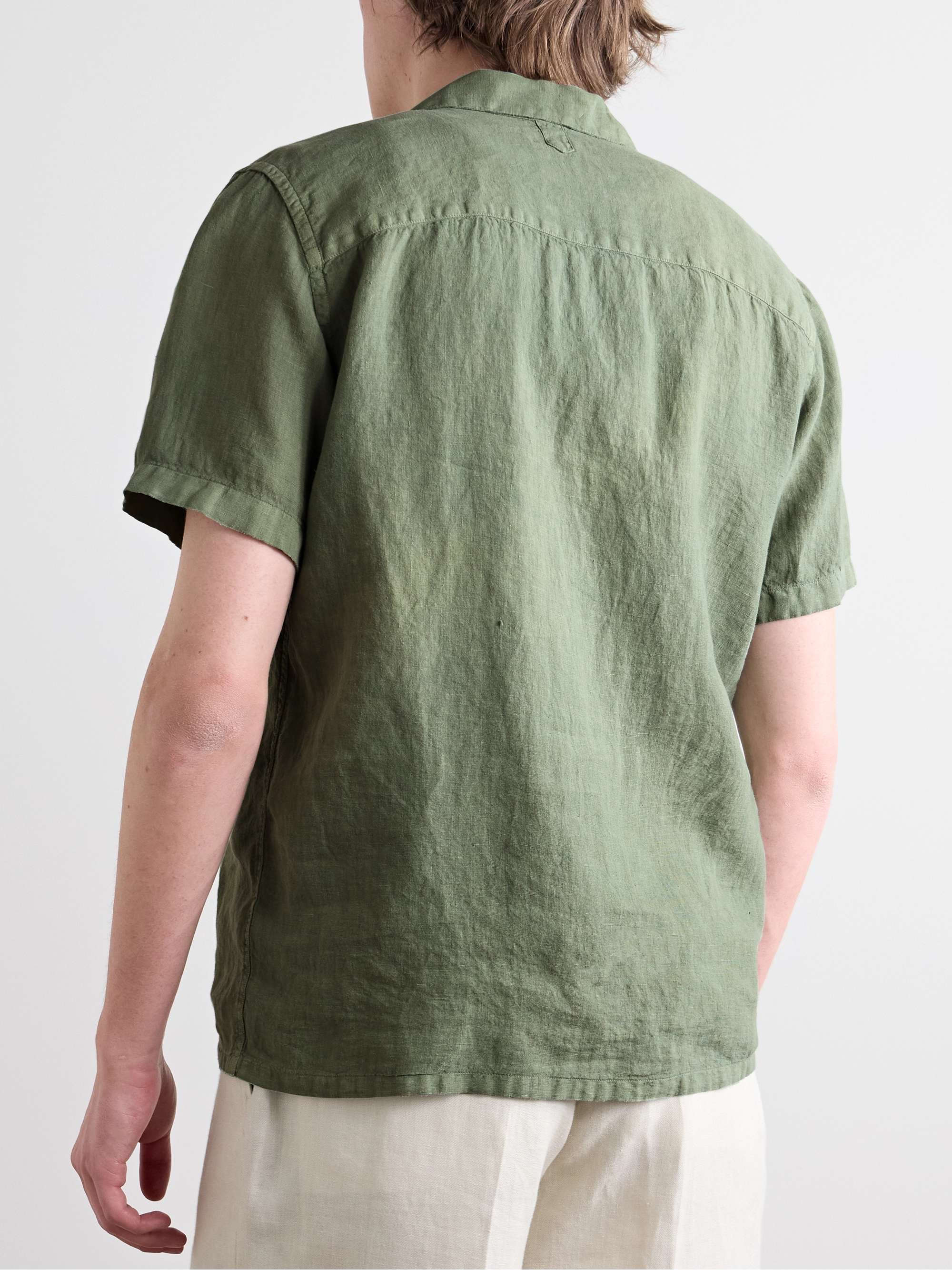 Camp-Collar Garment-Dyed Linen Shirt view