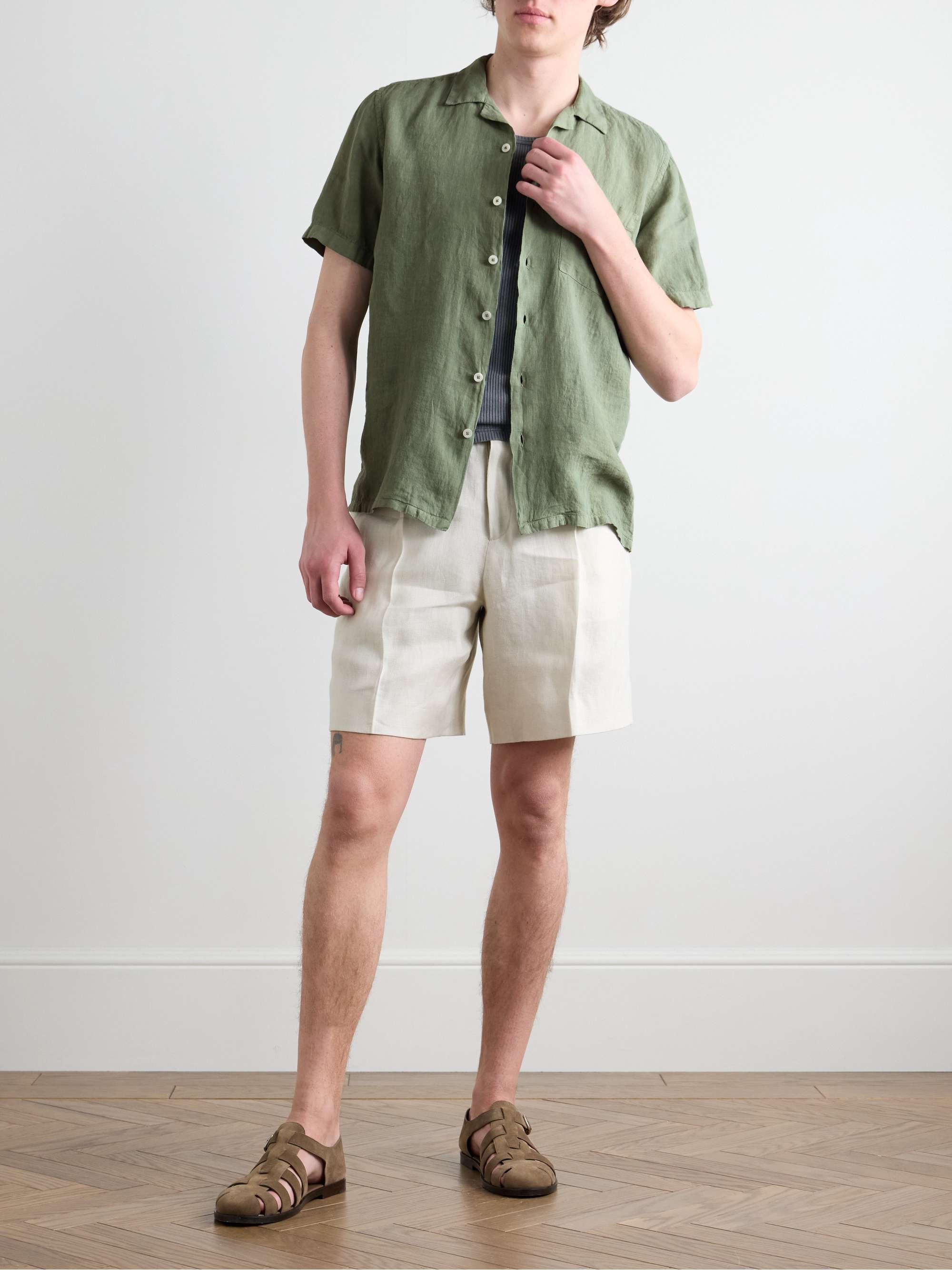 Camp-Collar Garment-Dyed Linen Shirt view