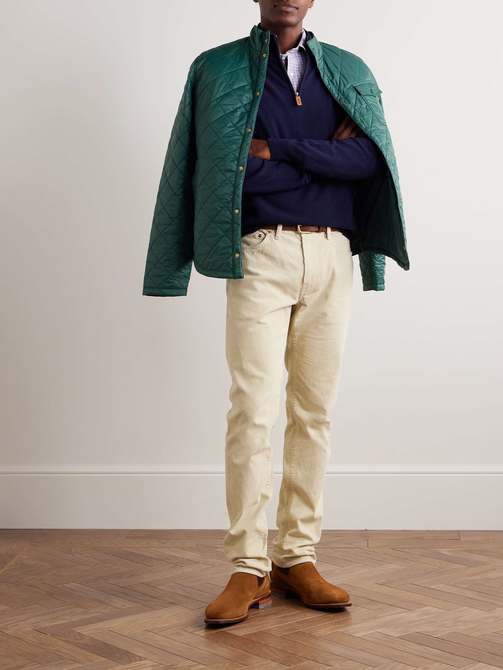 Slim-Fit Straight-Leg Garment-Dyed Cotton-Corduroy Trousers view