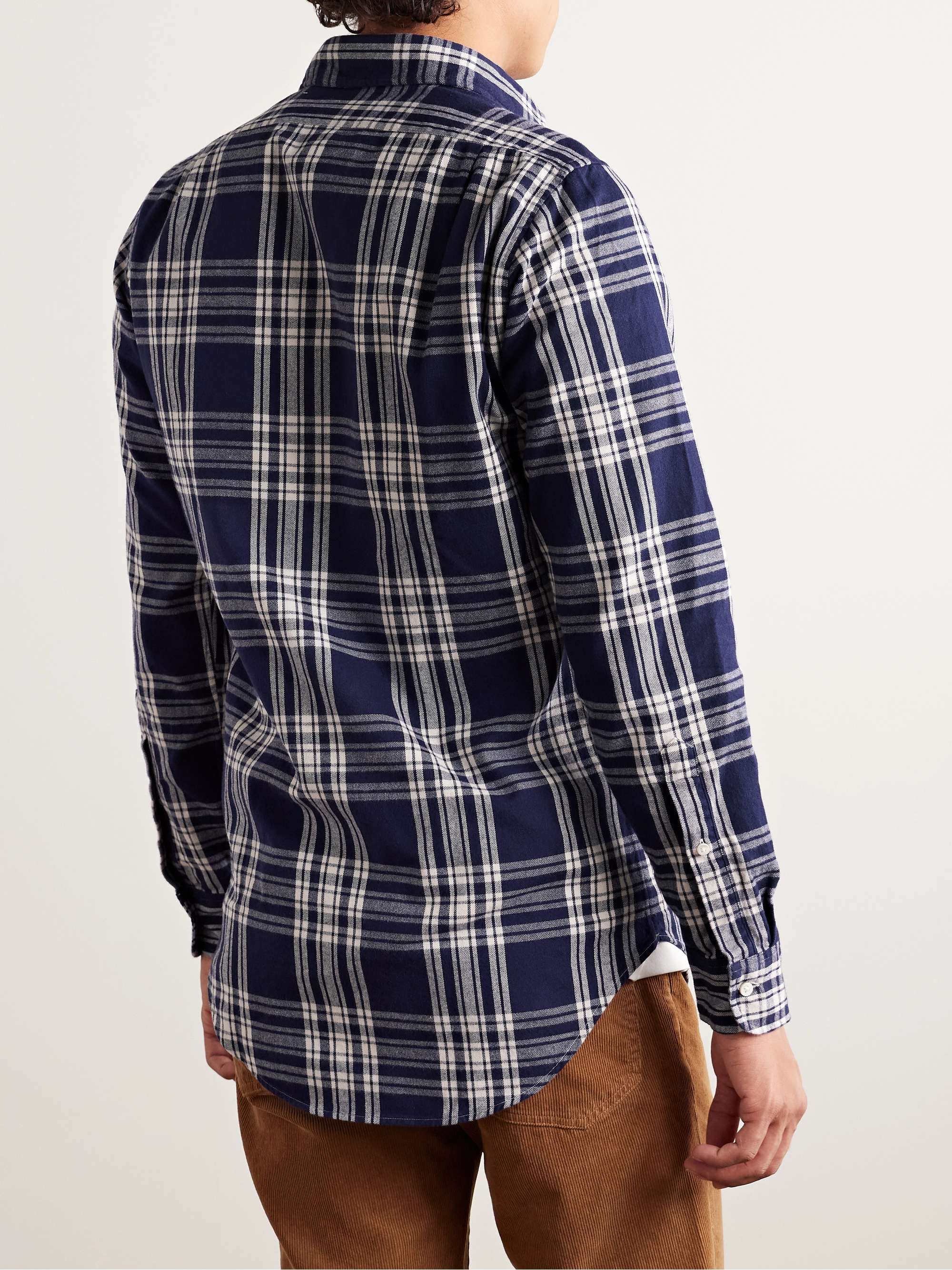 Slim-Fit Checked Brushed Cotton-Twill Shirt view