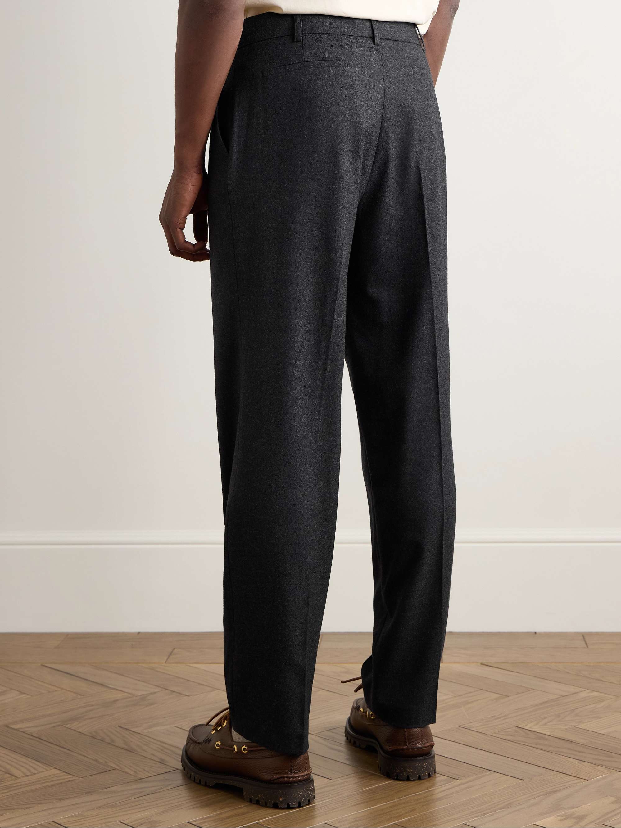 Slim-Fit Tapered Pleated Wool-Flannel Trousers view