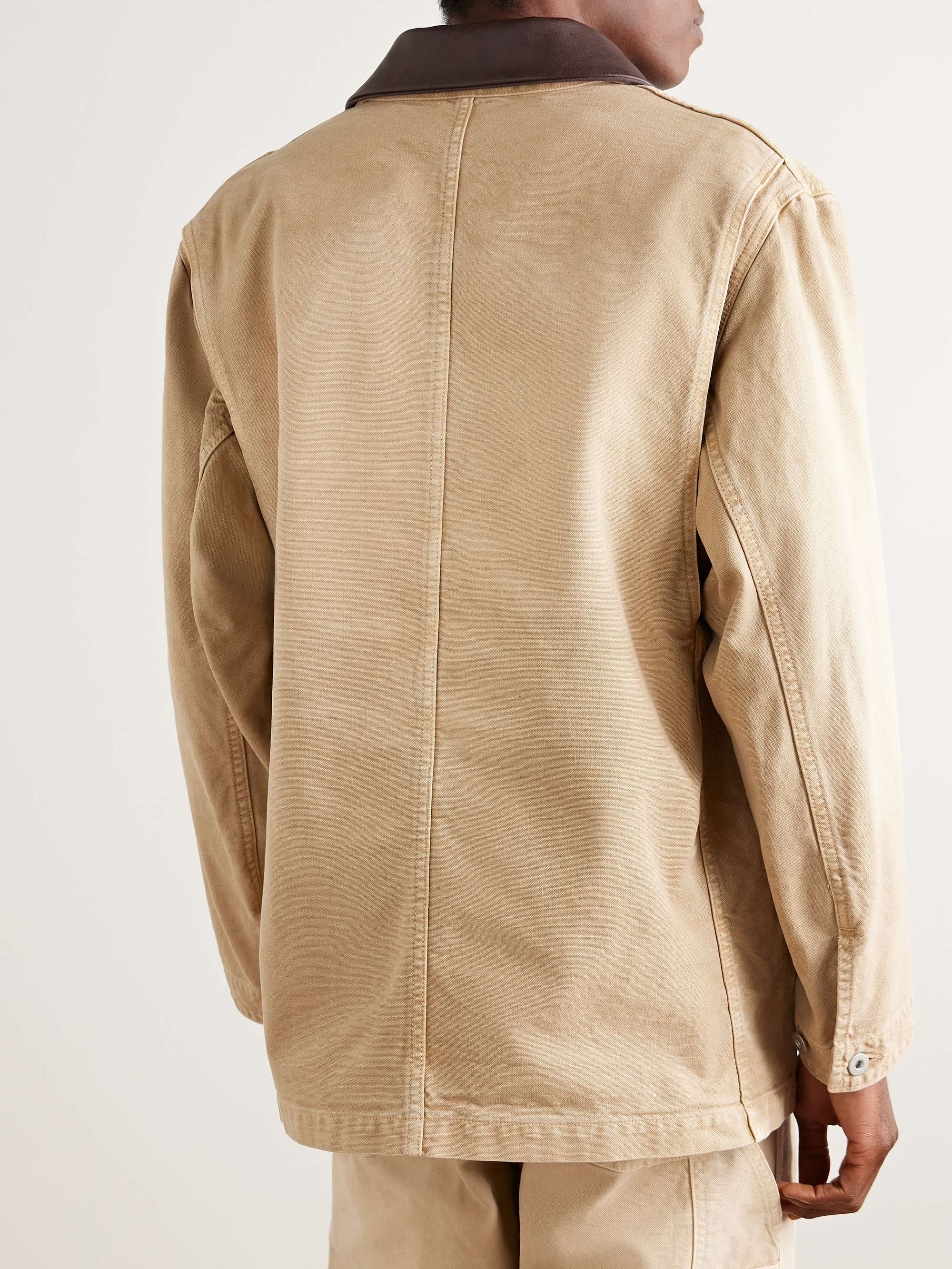 Oversized Leather-Trimmed Cotton-Canvas Jacket view