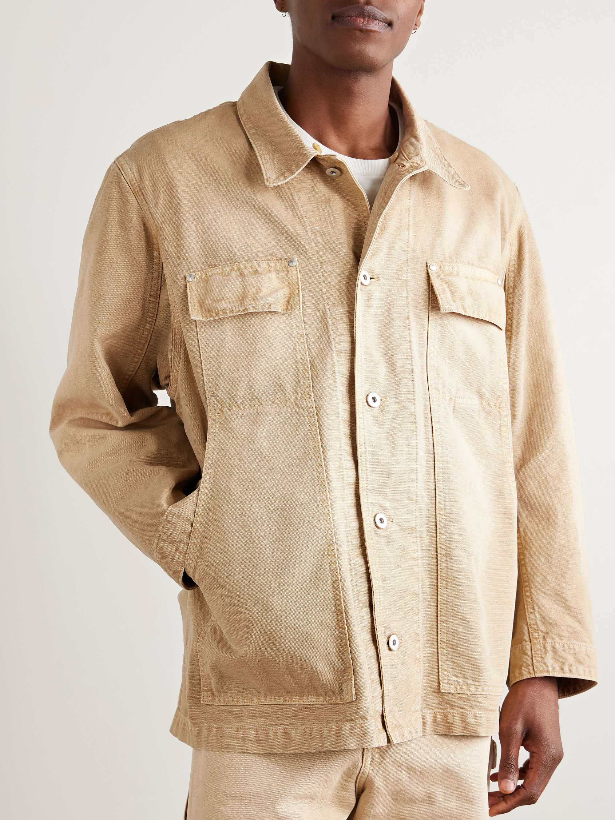 Oversized Leather-Trimmed Cotton-Canvas Jacket view