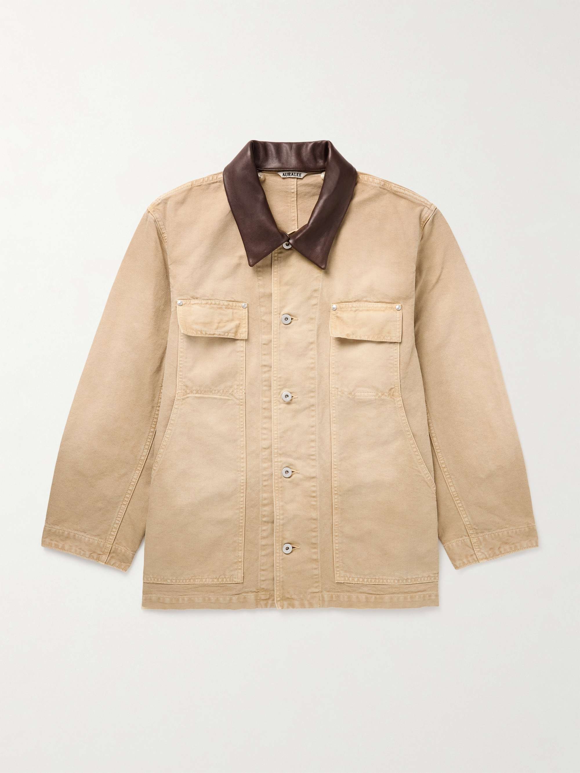 Oversized Leather-Trimmed Cotton-Canvas Jacket view
