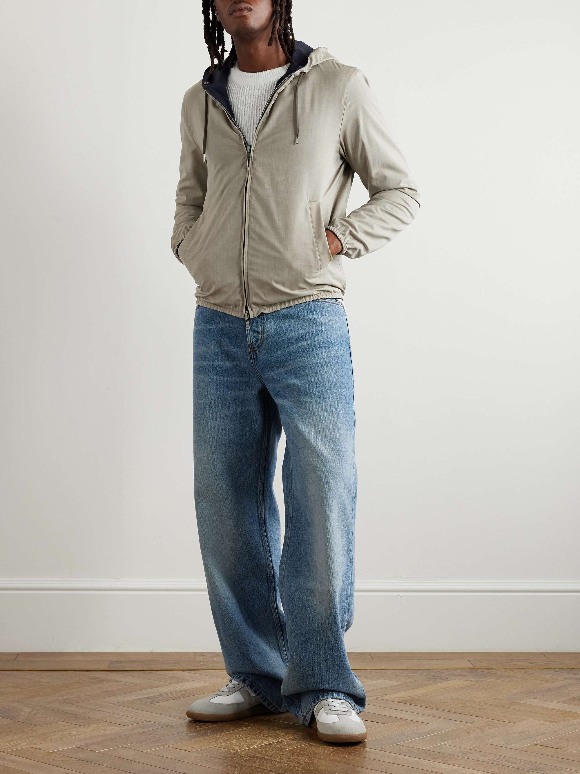 Reversible Virgin Wool and Silk-Blend and Shell Hooded Jacket view