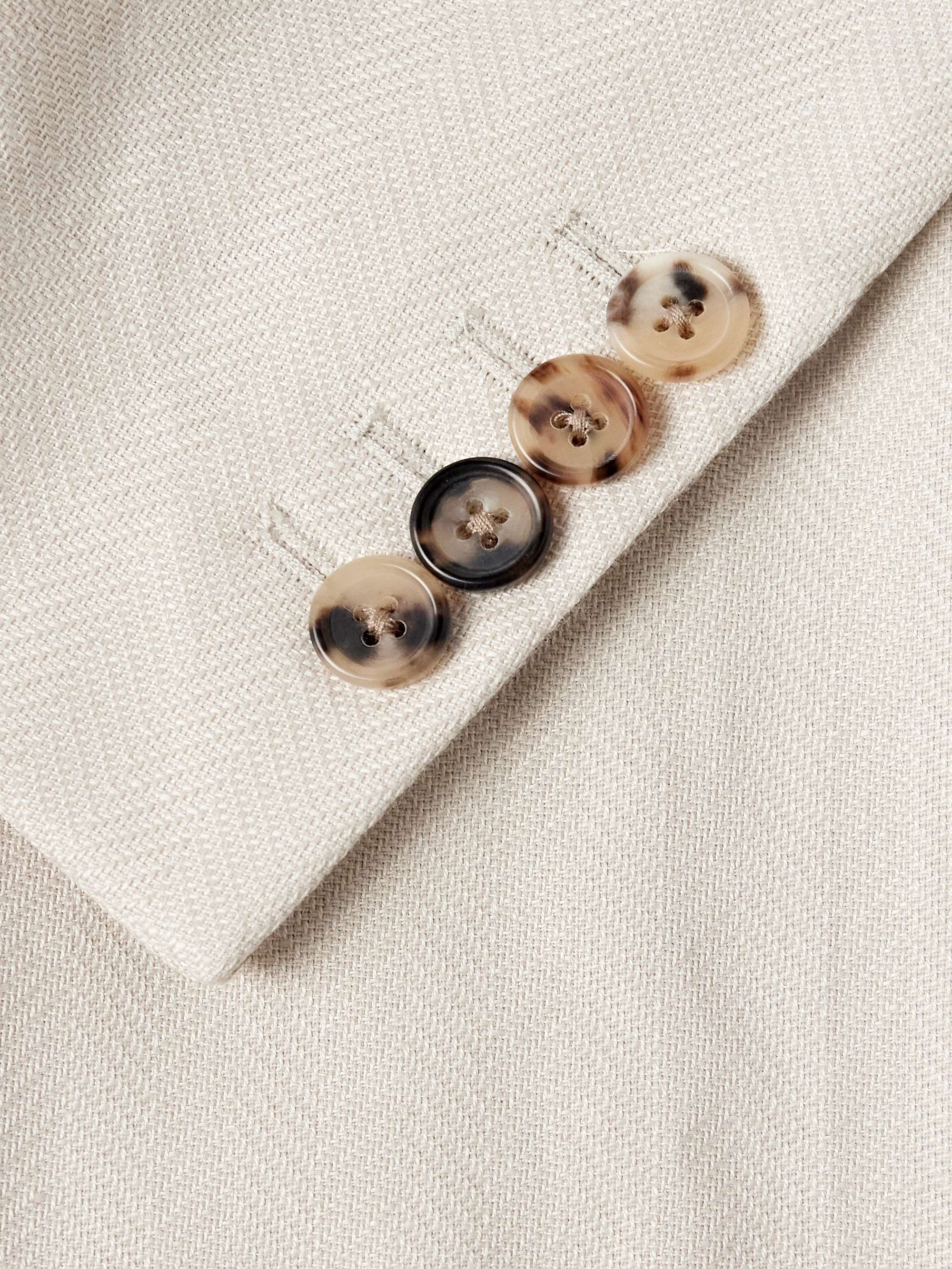 Double-Breasted Herringbone Linen and Cotton-Blend Blazer view